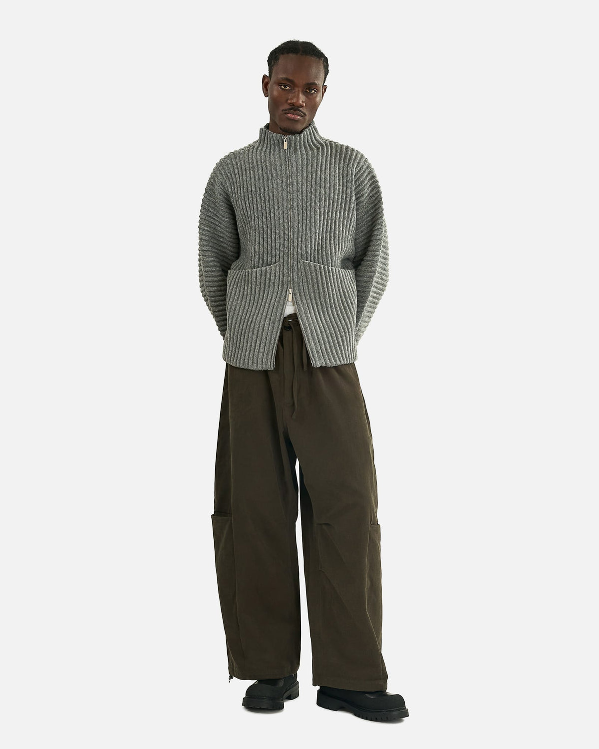 Seventh Men's Knitwear Globe Rib Knit Cardigan in Rhino