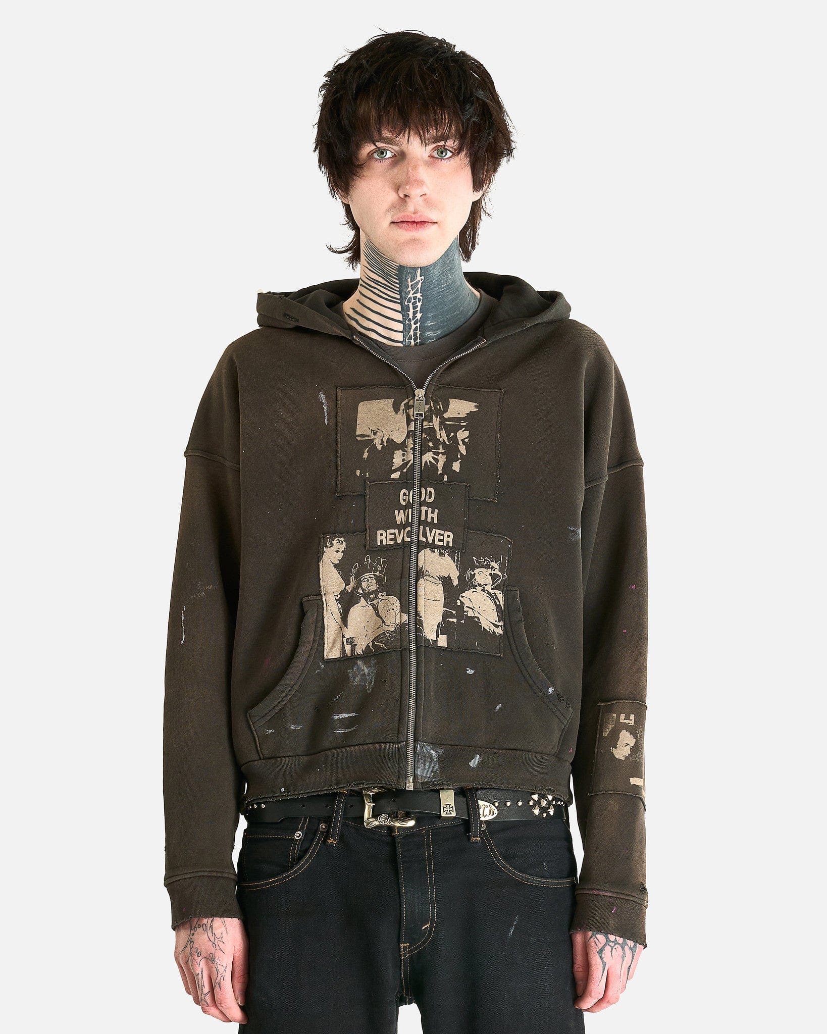 は*ち様 ERD God with revolver zip hoodie M God With Revolver Zip Hoodie in Sun Faded Black – SVRN