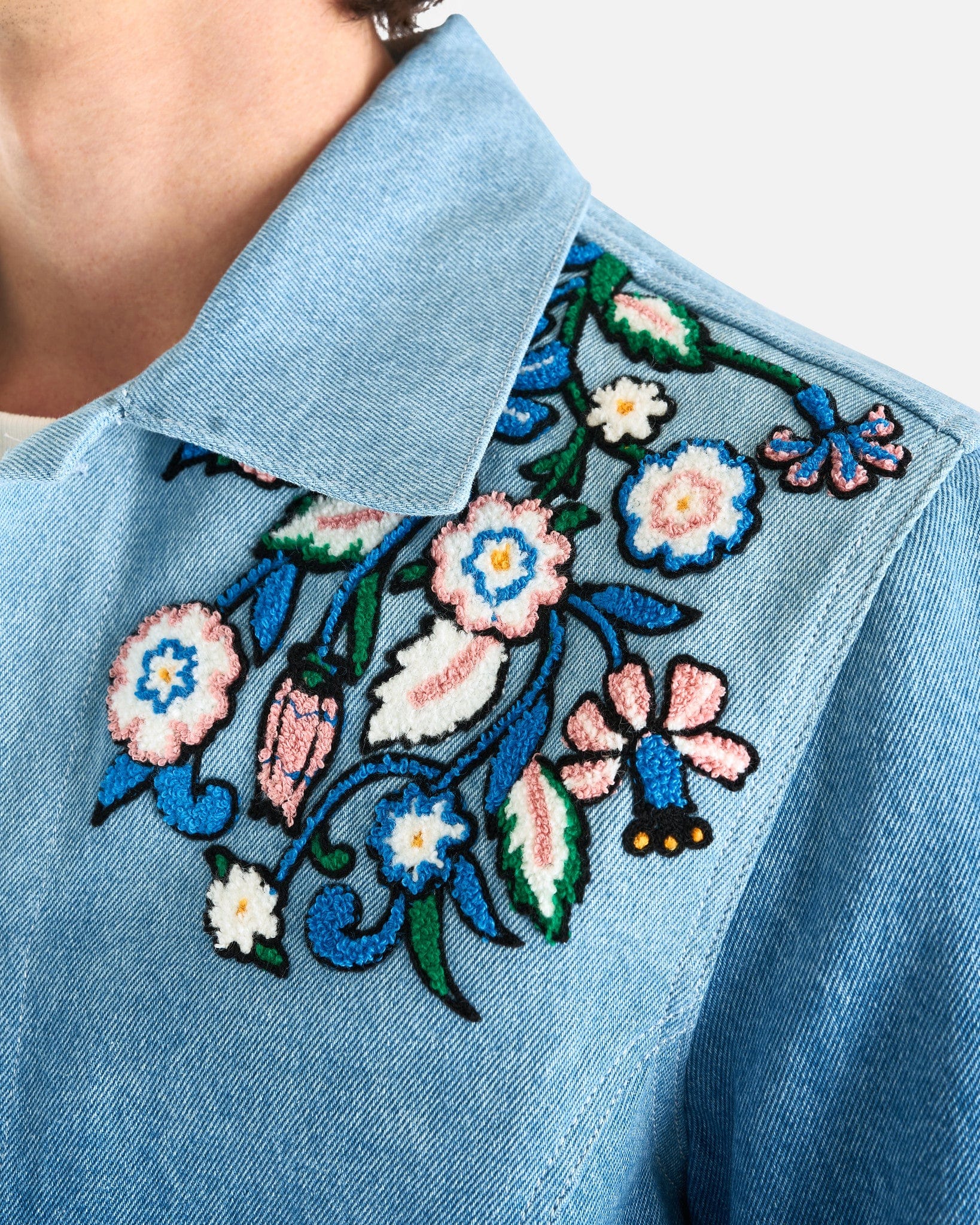 Casablanca Men's Jackets Gradient Floral Embroidery Denim Jacket in Indigo