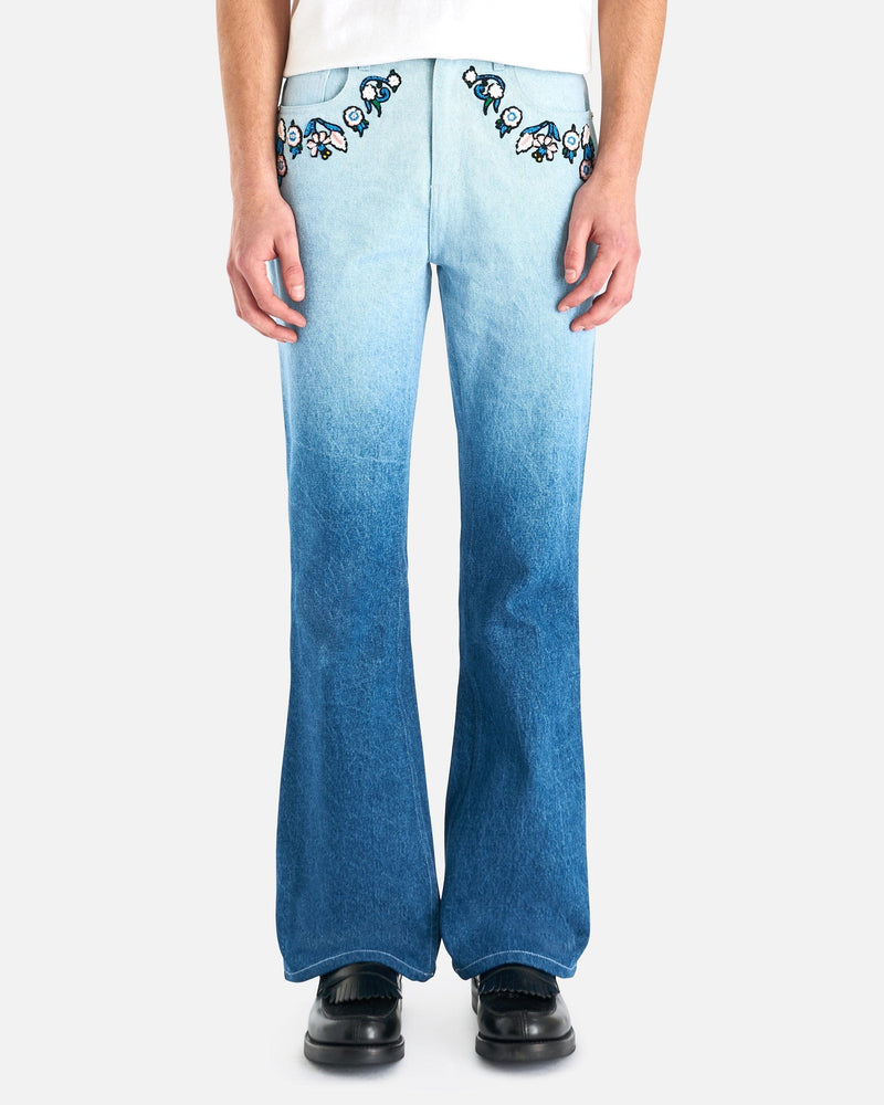 Casablanca Men's Jeans Gradient Floral Embroidery Denim Jeans in Indigo