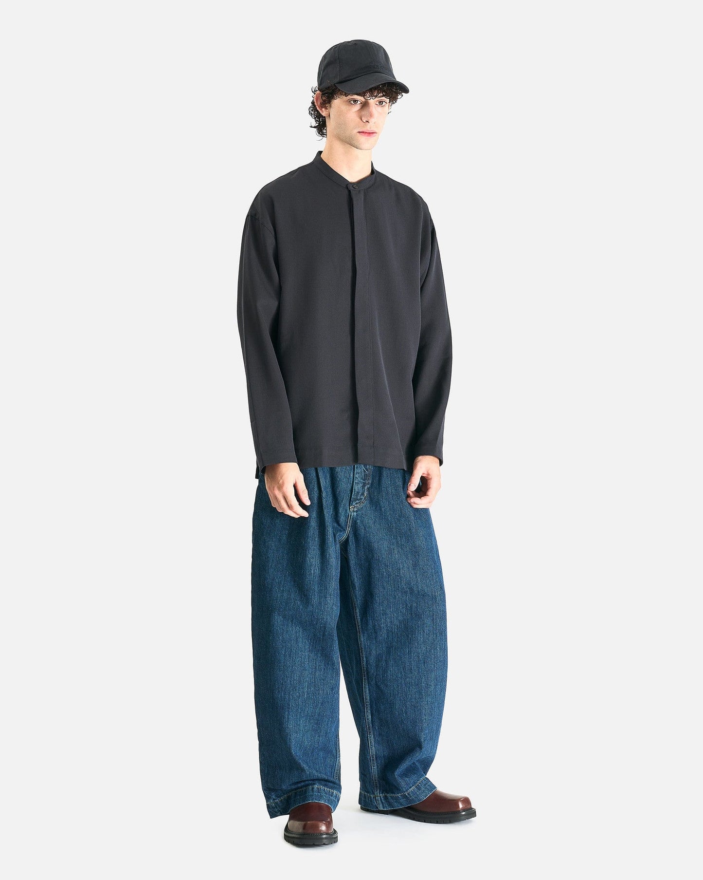 Studio Nicholson Men's Shirts Grandad Collar Shirt in Pewter