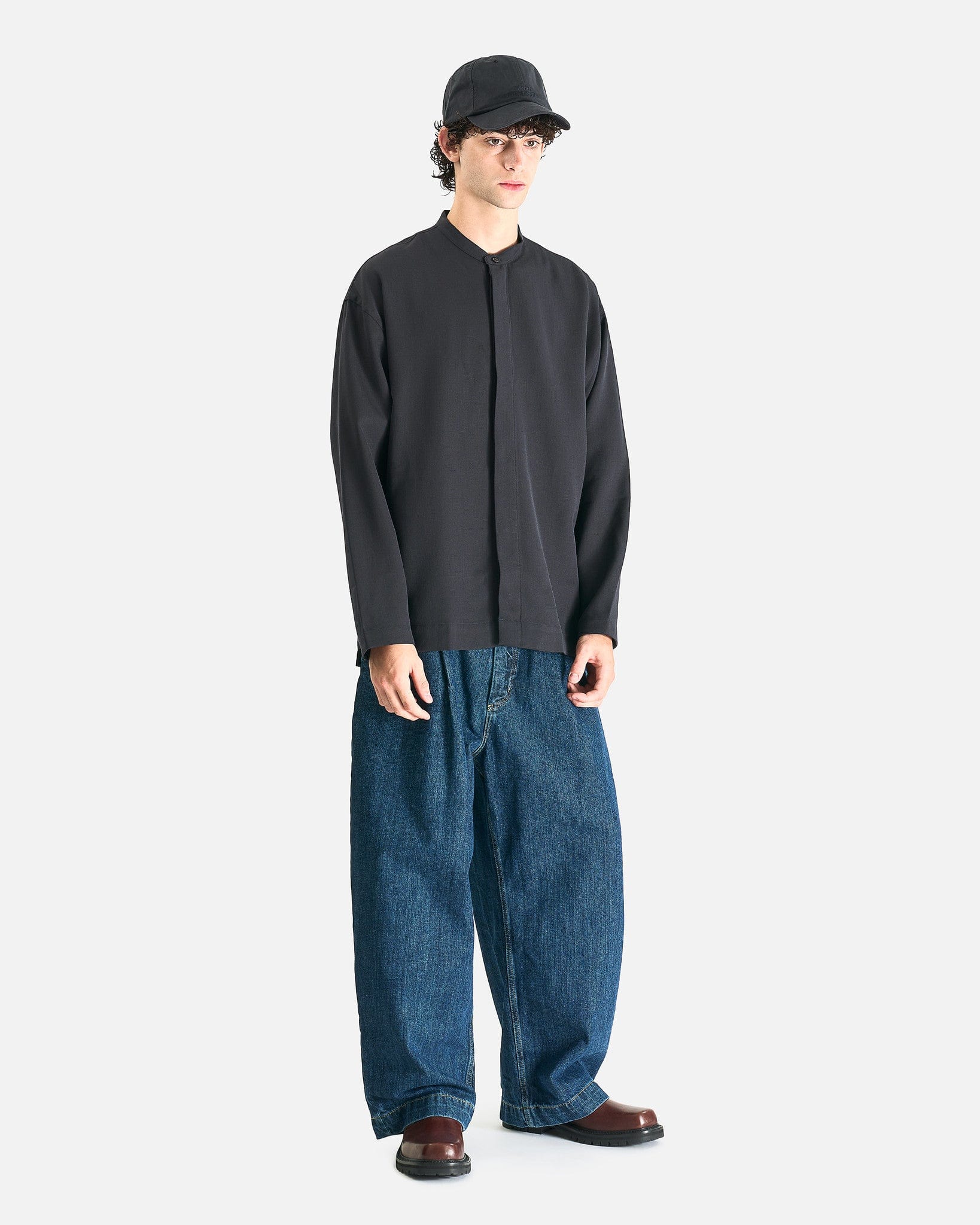 Studio Nicholson Men's Shirts Grandad Collar Shirt in Pewter