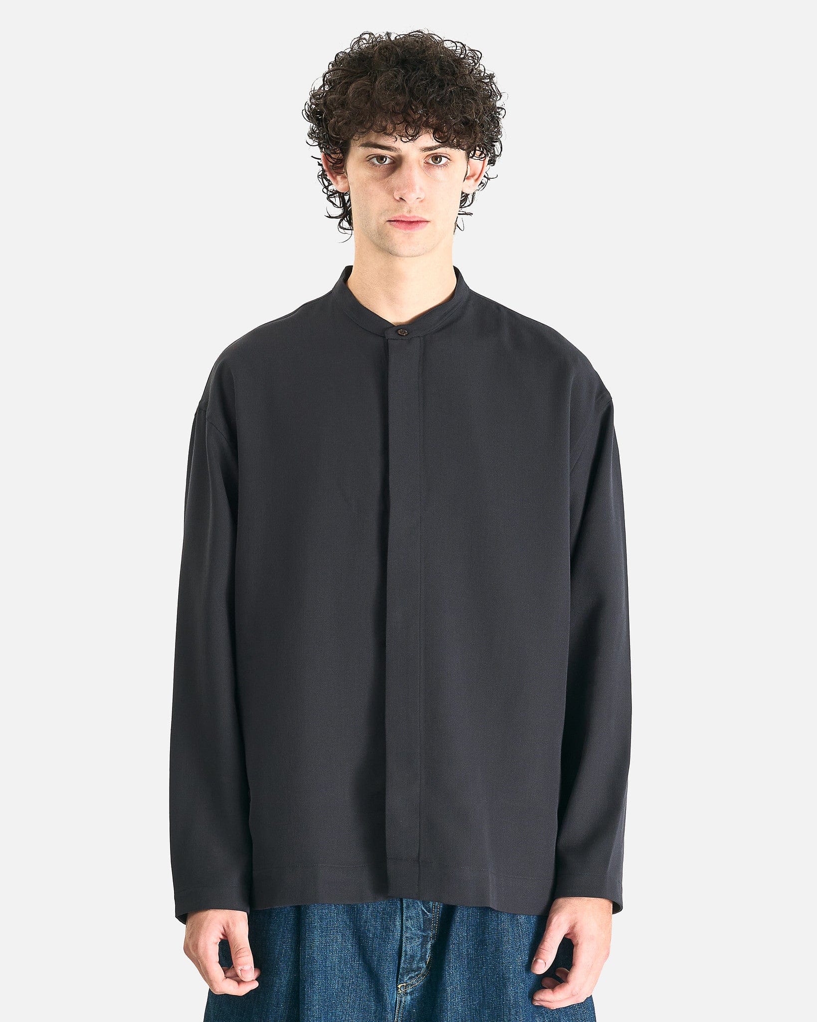 Studio Nicholson Men's Shirts Grandad Collar Shirt in Pewter