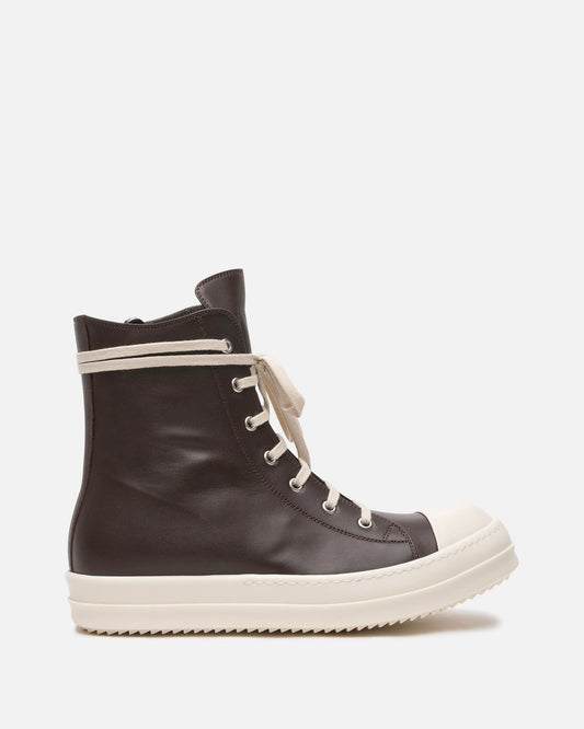 Rick Owens Men's Sneakers Grease Calf Leather Ramones in Brown/Milk