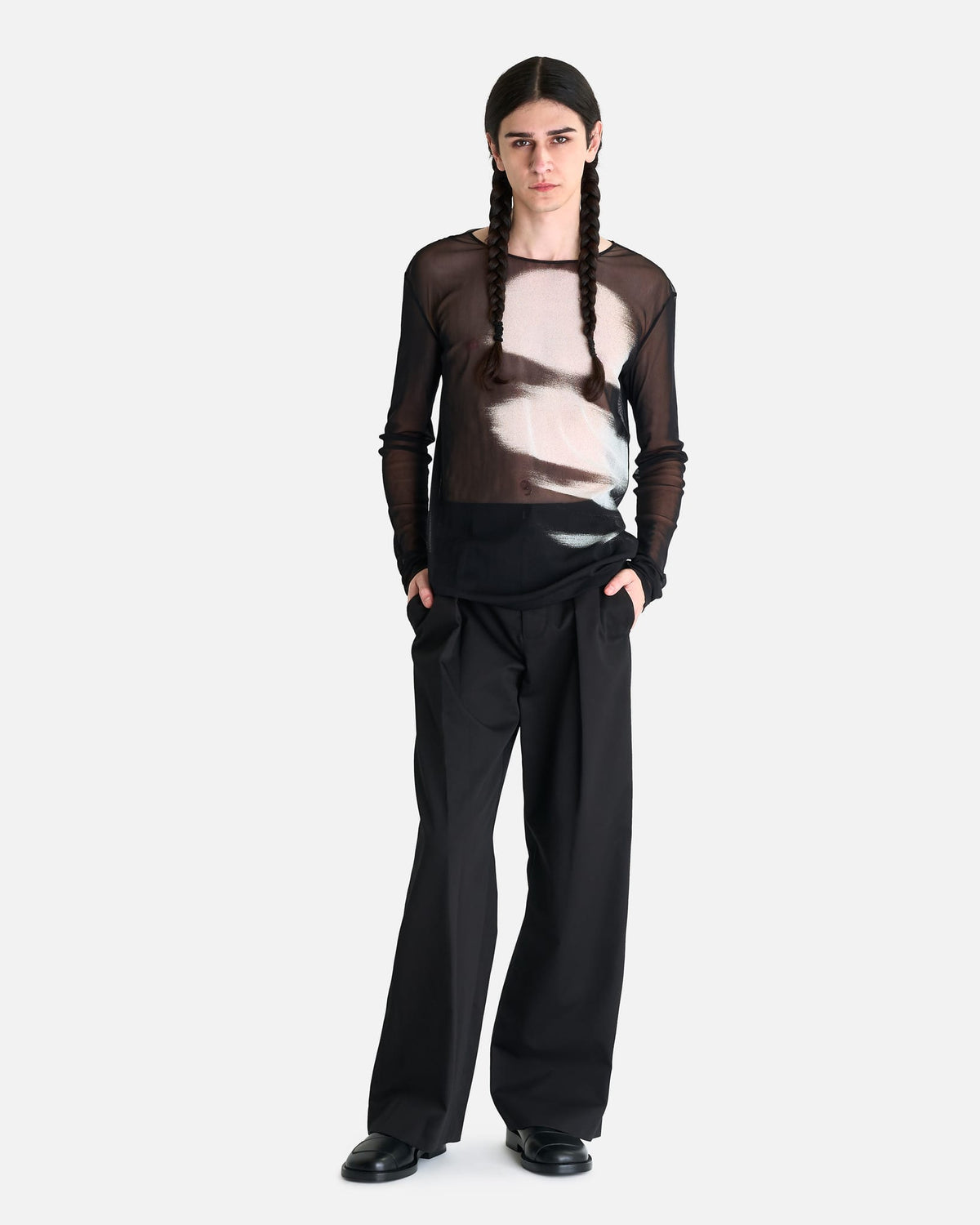 Ann Demeulemeester Men's T-shirts Greg Slim Fit Fading Portrait T-Shirt in Black/Grey