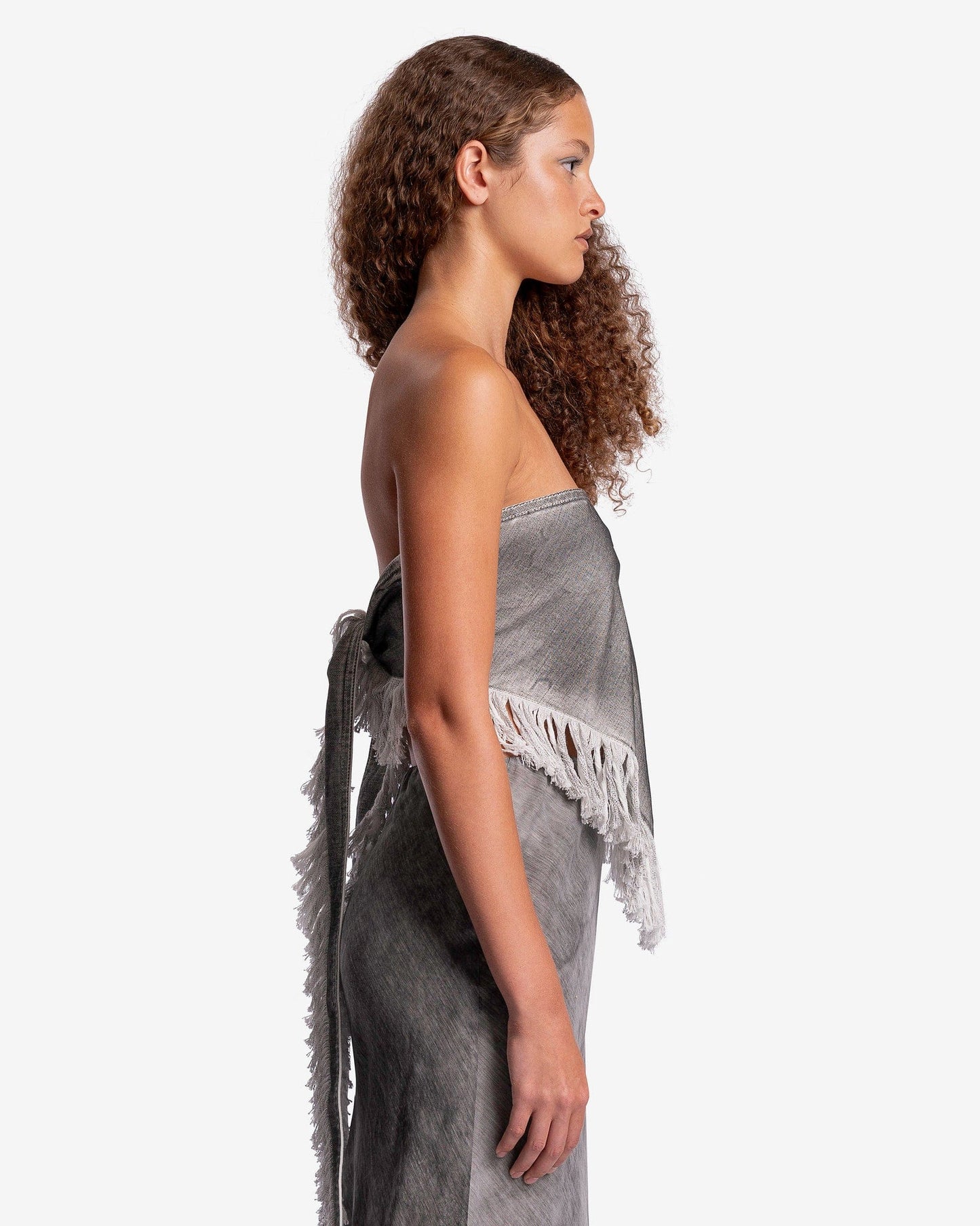 Goomheo Men's Tops O/S Grey Hand Paint Denim Fringe Bandana Top in White Denim