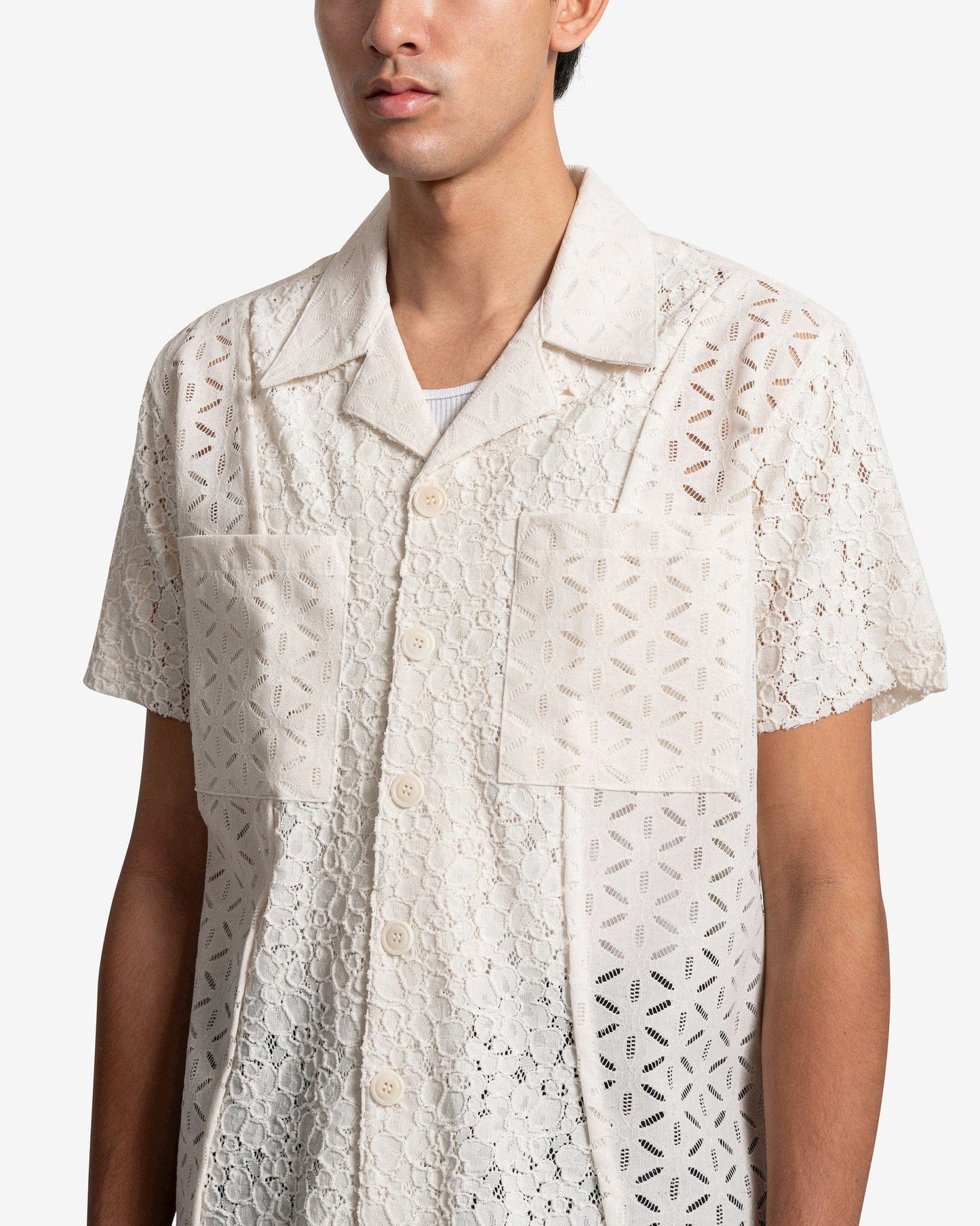 Andersson Bell Men's Shirts Half Sheer Flower Lace Shirt in Ecru