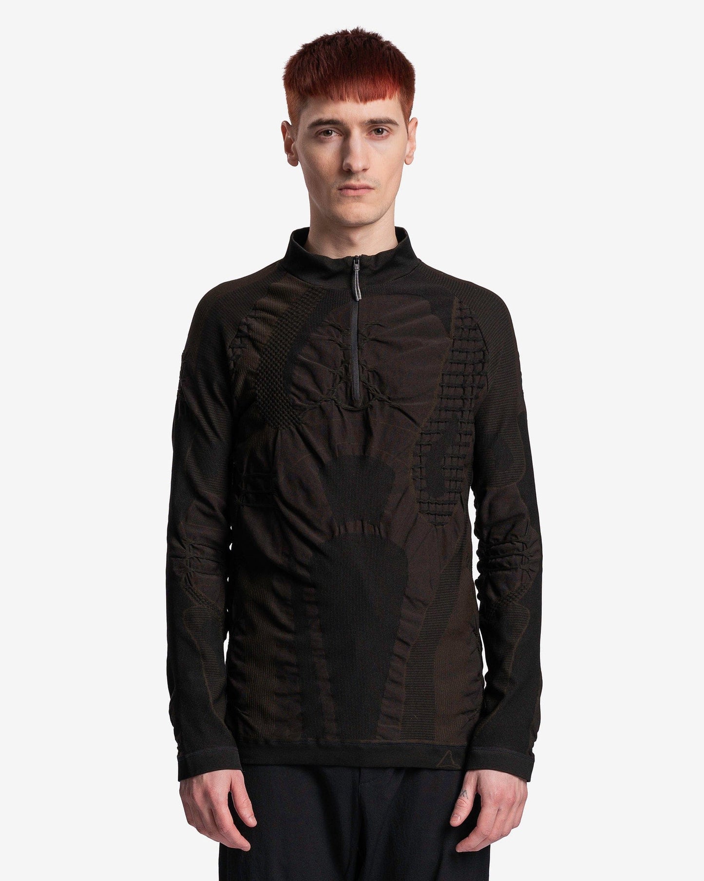 Roa Men's Sweater Half-Zip 3D Knit in Nero/Marrone