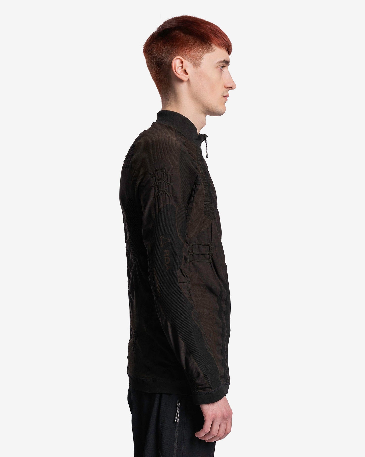 Roa Men's Sweater Half-Zip 3D Knit in Nero/Marrone