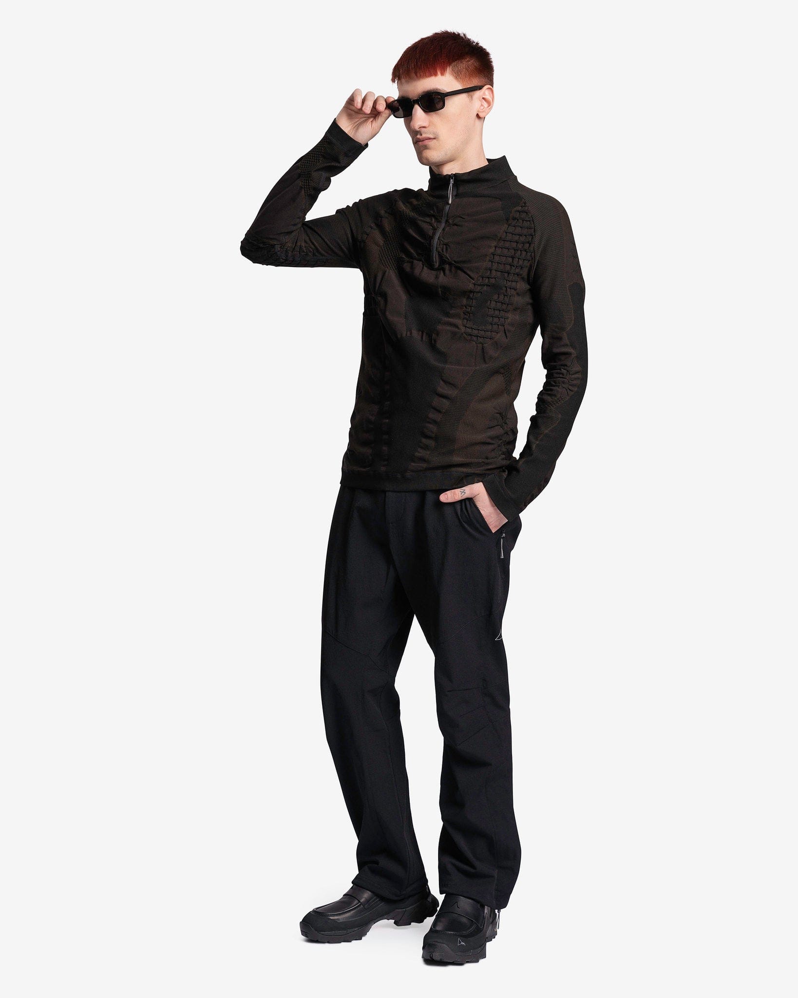 Roa Men's Sweater Half-Zip 3D Knit in Nero/Marrone