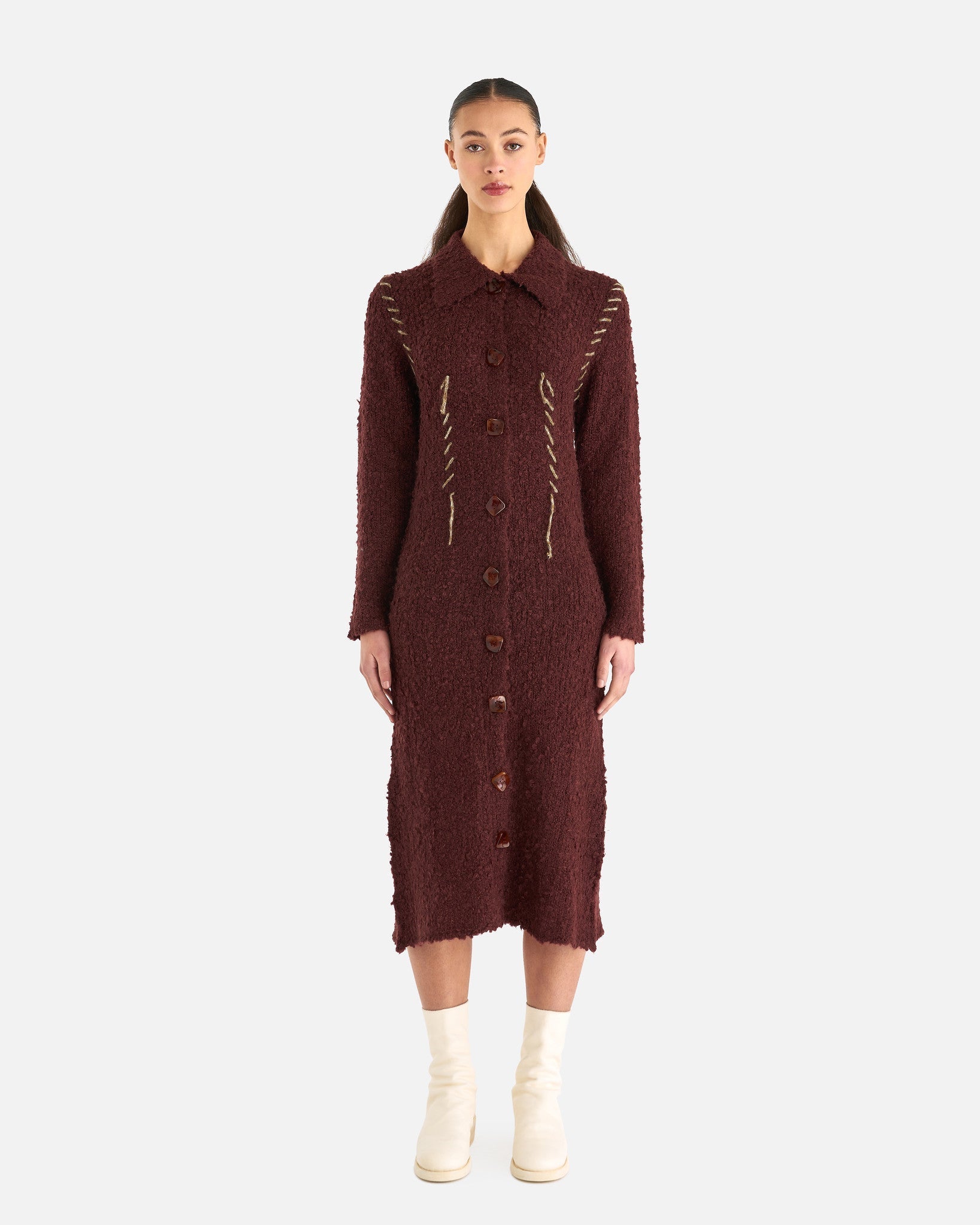 NAMACHEKO Women Dresses Hankford Button Dress in Chestnut Brown