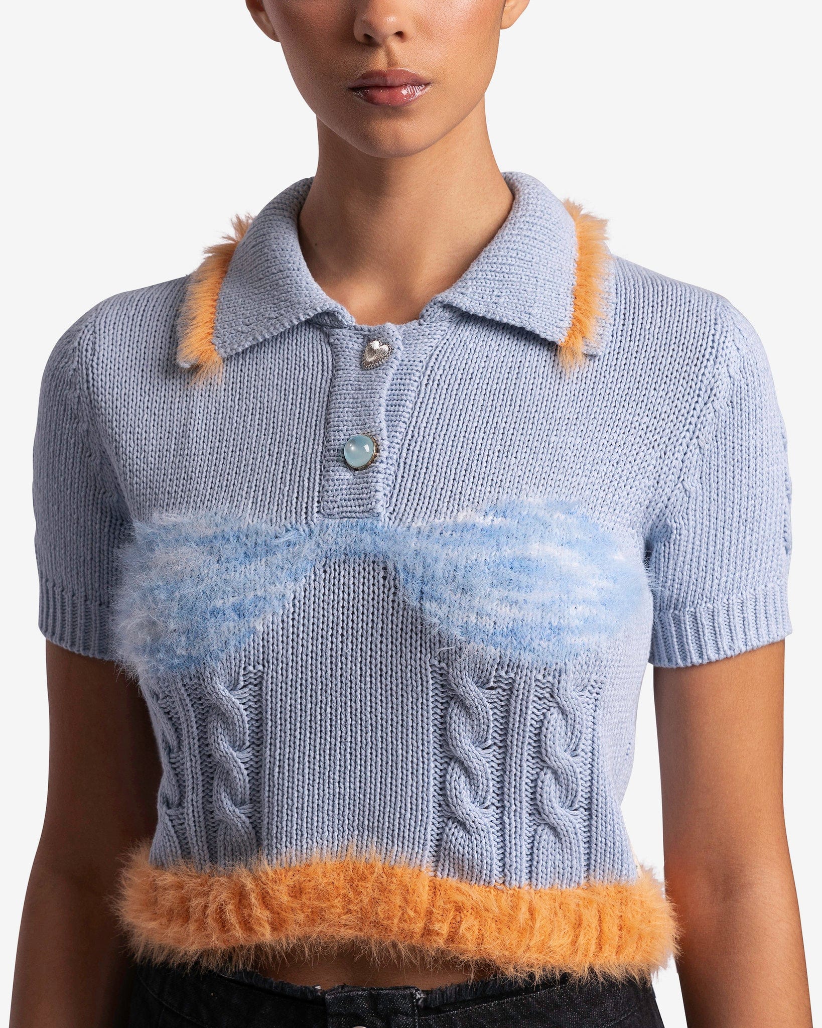 Andersson Bell Women Tops Hayes Lingerie Intarsia Knit Collar Top in Blue