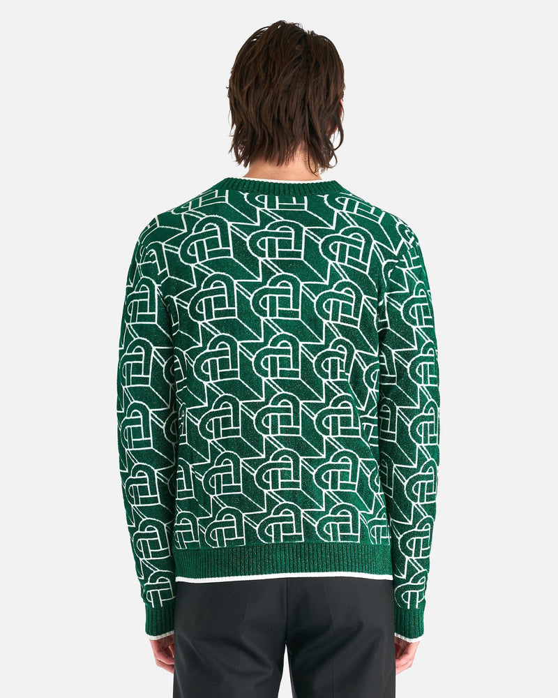 Casablanca Men's Sweater Heart Monogram Knit Cardigan in Green/White