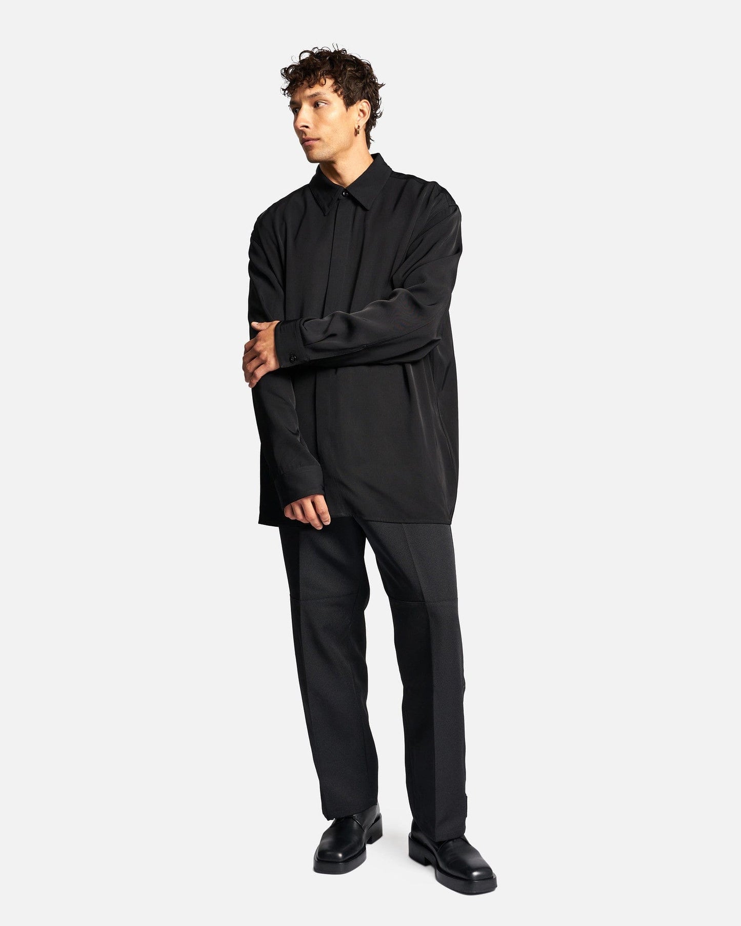 Jil Sander Men's Shirts Heavy Viscose Twill Shirt in Black