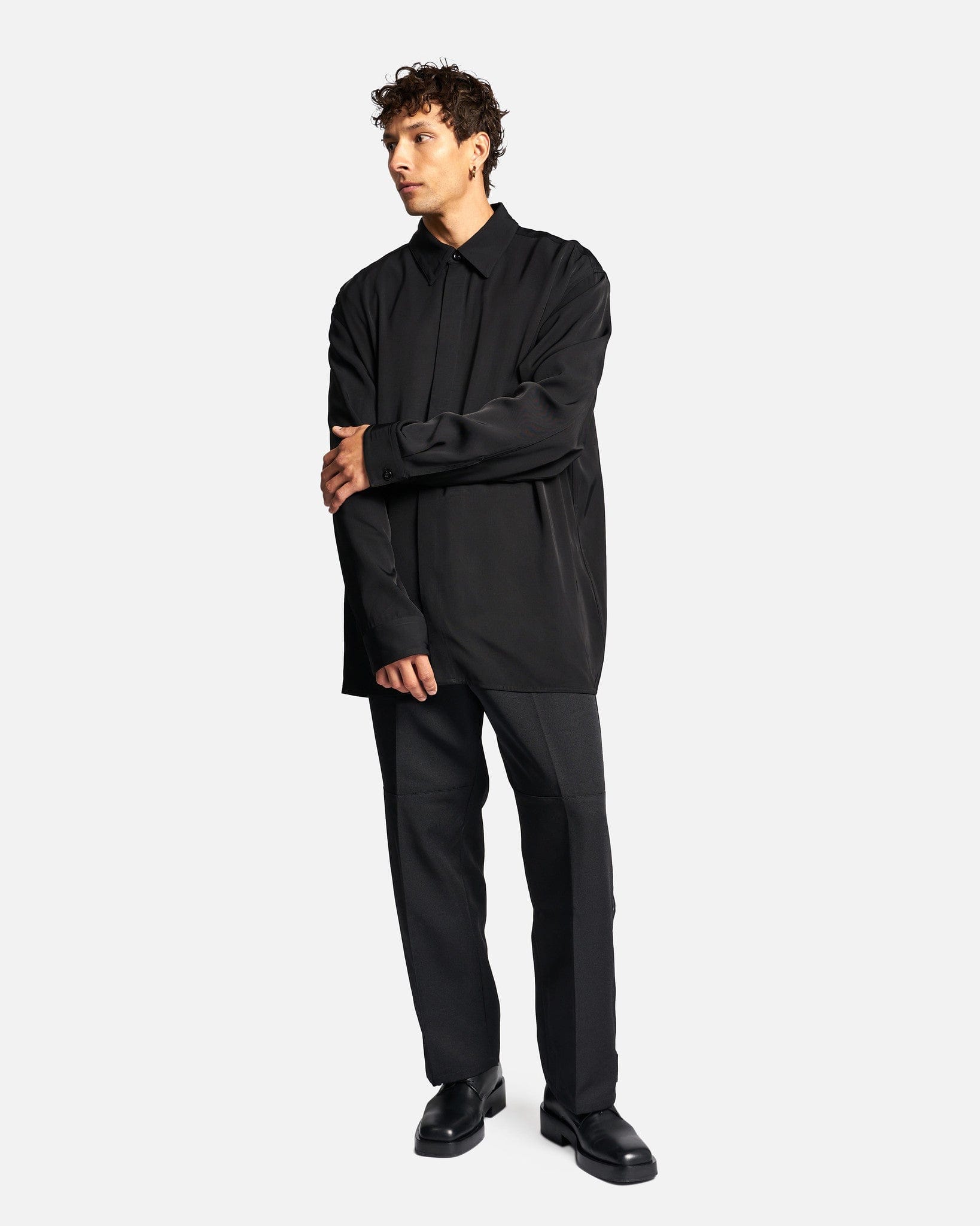 Jil Sander Men's Shirts Heavy Viscose Twill Shirt in Black