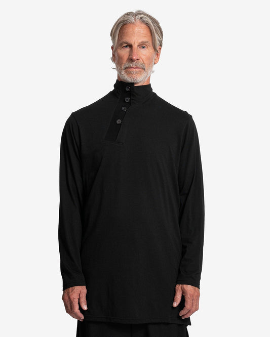 Yohji Yamamoto Pour Homme Men's T-Shirts Henley Turtleneck with Button-Up Side Slit in Black