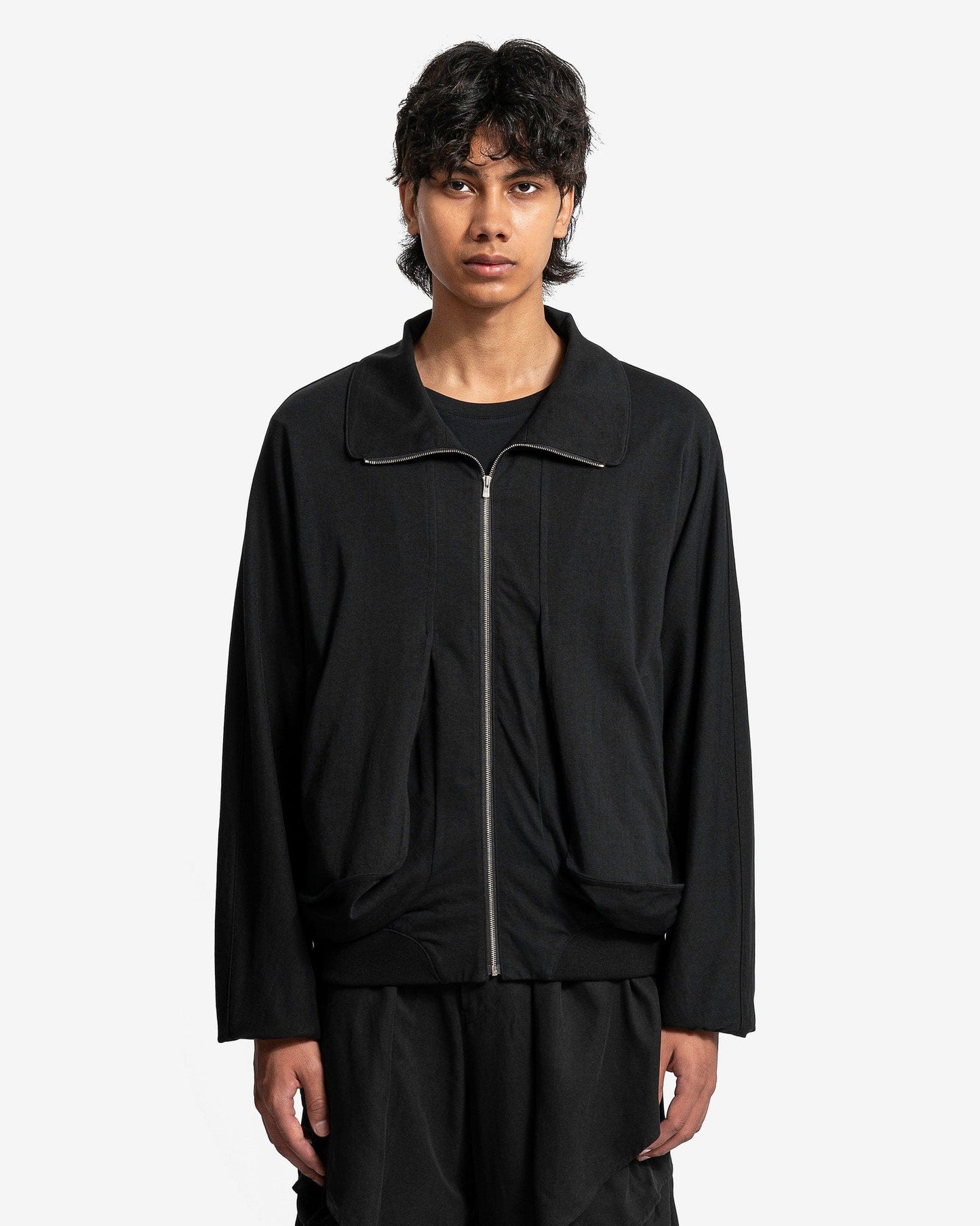 JiyongKim Men's Jackets High-Neck Draped Pocket Jacket in Black