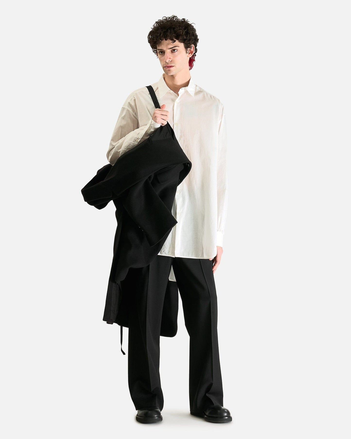 Ann Demeulemeester Men's Shirts Hoder High Comfort Long Shirt in Natural White