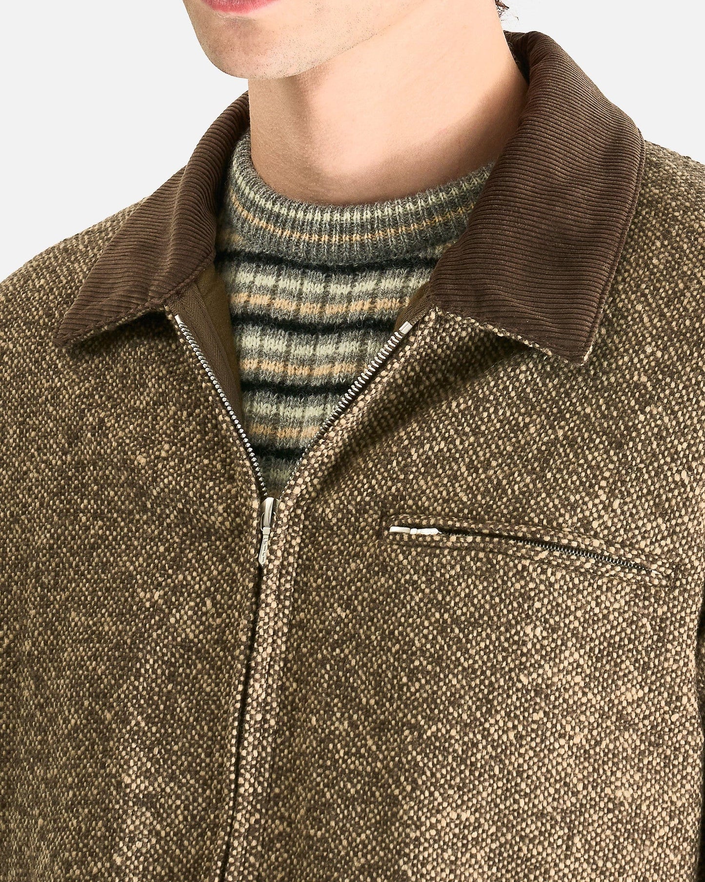 Auralee Men's Coat Homespun Tweed Zip Blouson in Brown