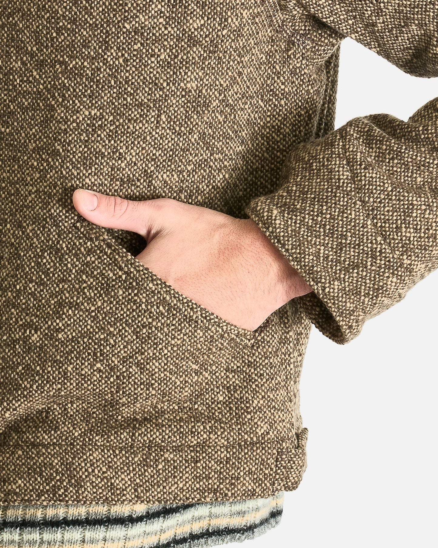 Auralee Men's Coat Homespun Tweed Zip Blouson in Brown