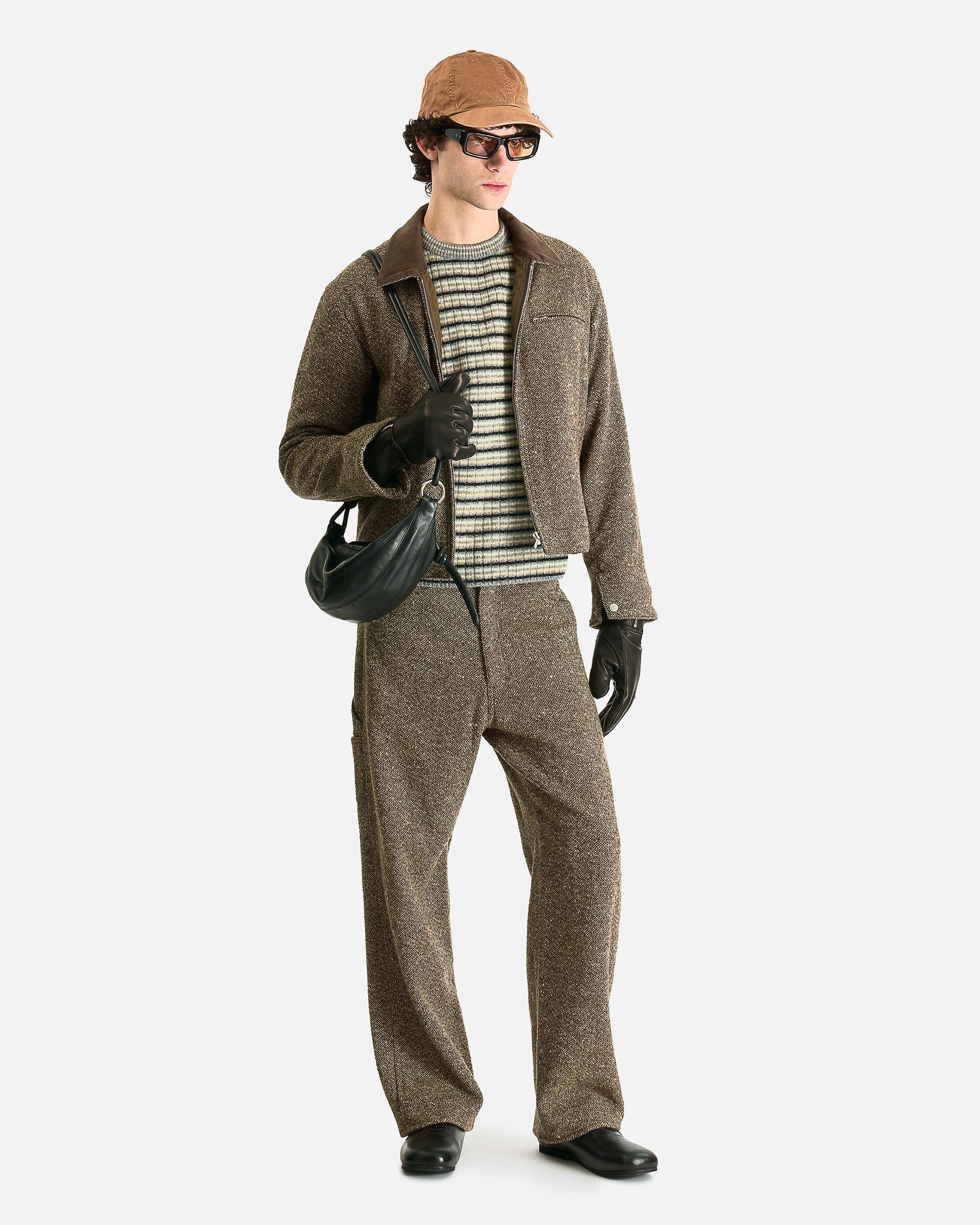 Auralee Men's Coat Homespun Tweed Zip Blouson in Brown