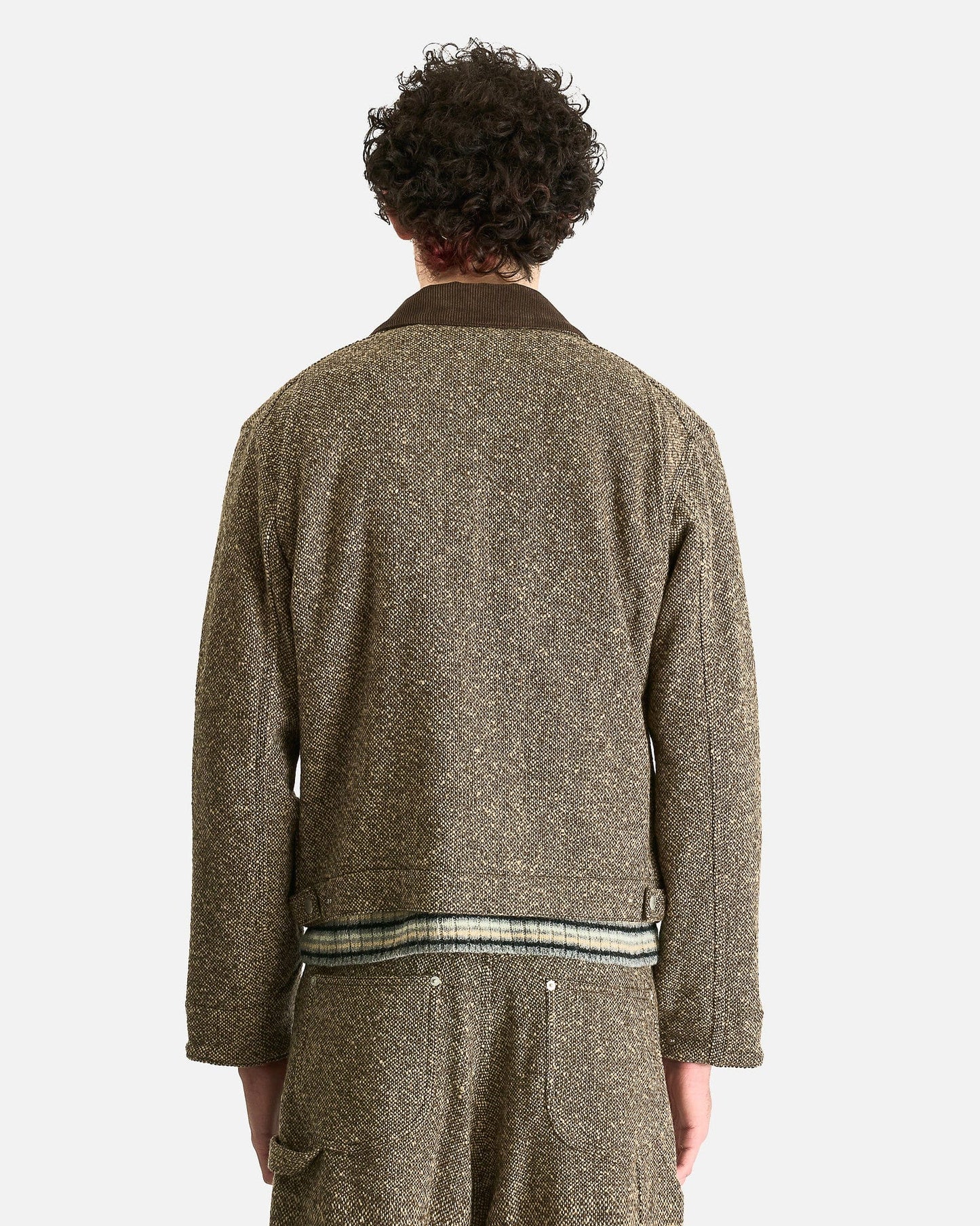 Auralee Men's Coat Homespun Tweed Zip Blouson in Brown