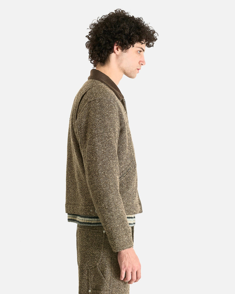 Auralee Men's Coat Homespun Tweed Zip Blouson in Brown