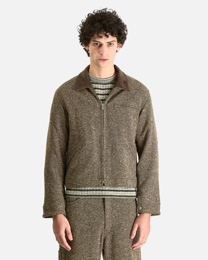 Auralee Men's Coat Homespun Tweed Zip Blouson in Brown