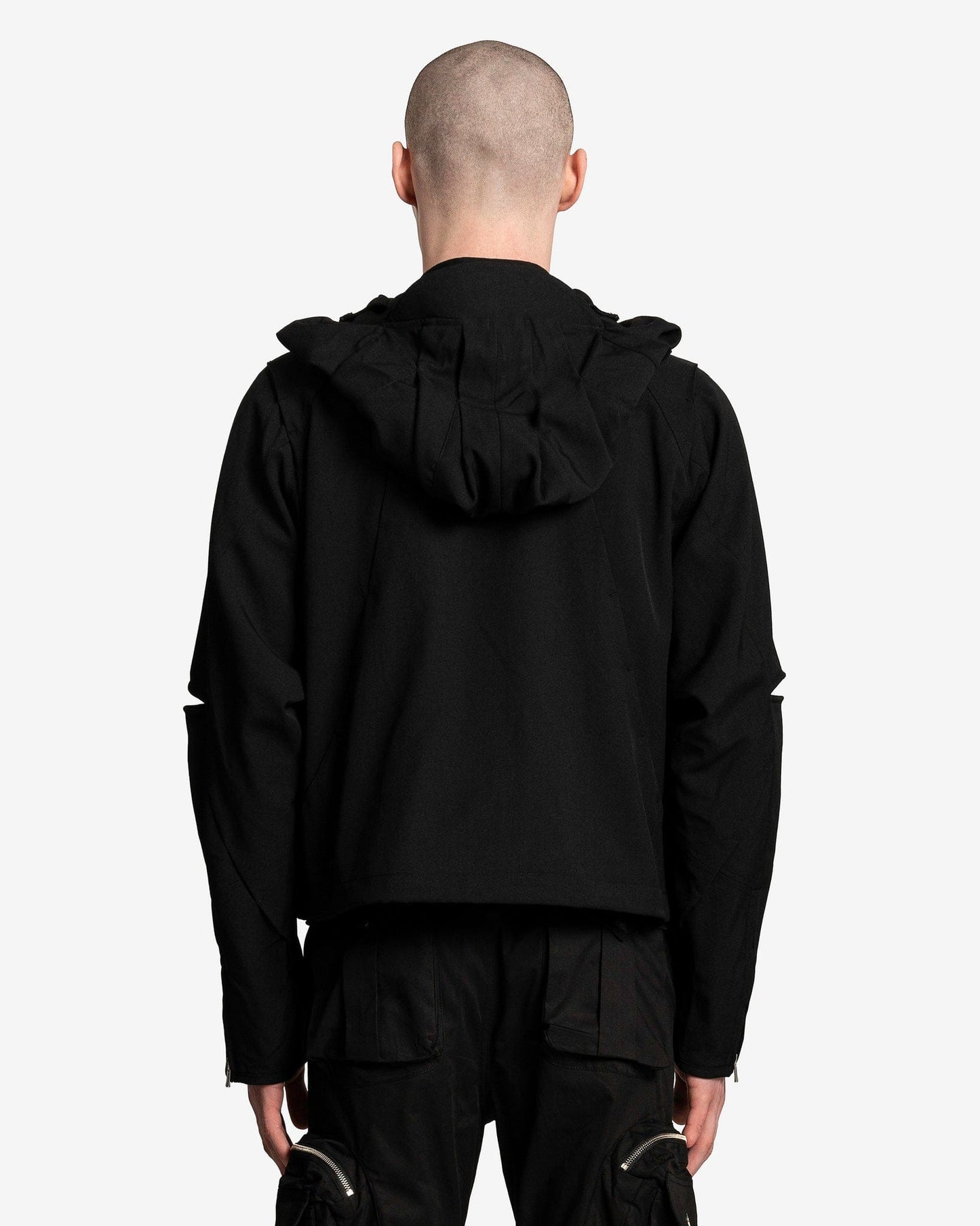 FFFPOSTALSERVICE Men's Jackets Hooded Parachute Bomber with Detachable Hood in Black