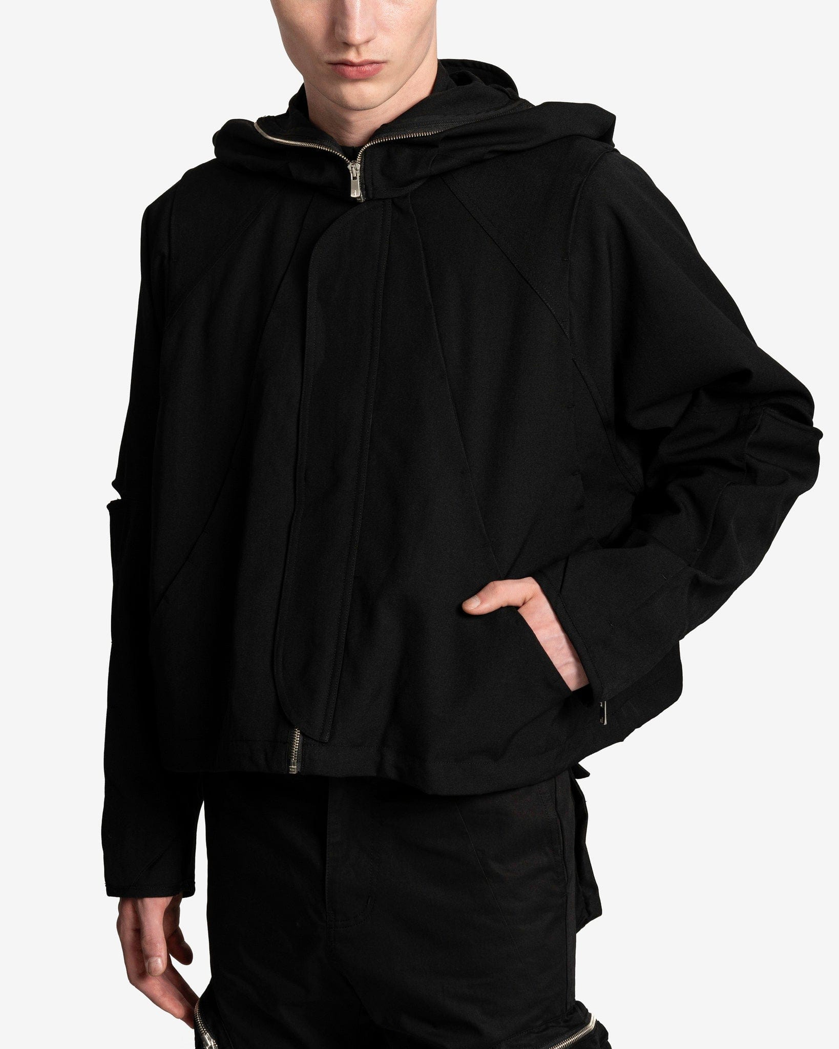 FFFPOSTALSERVICE Men's Jackets Hooded Parachute Bomber with Detachable Hood in Black
