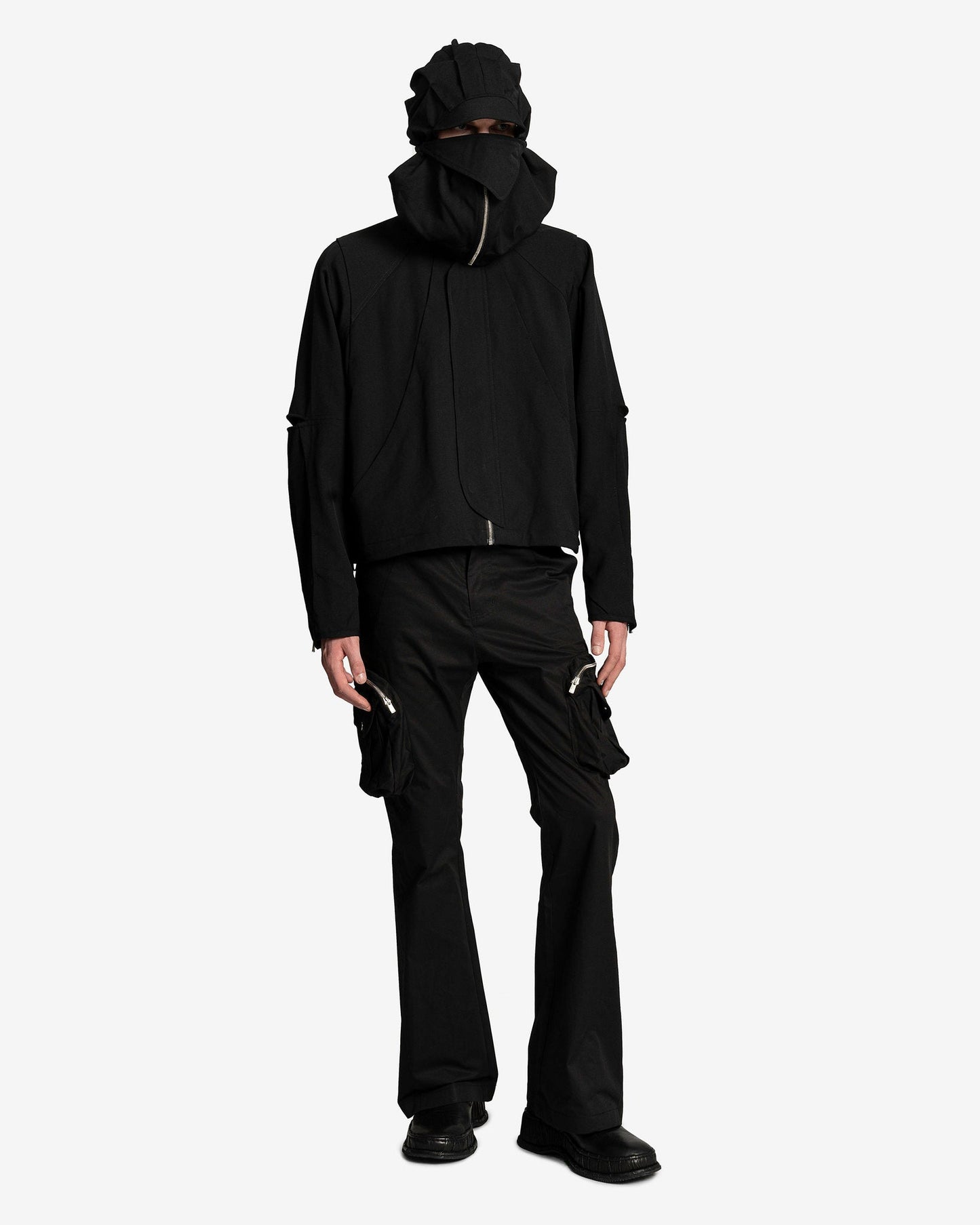 FFFPOSTALSERVICE Men's Jackets Hooded Parachute Bomber with Detachable Hood in Black