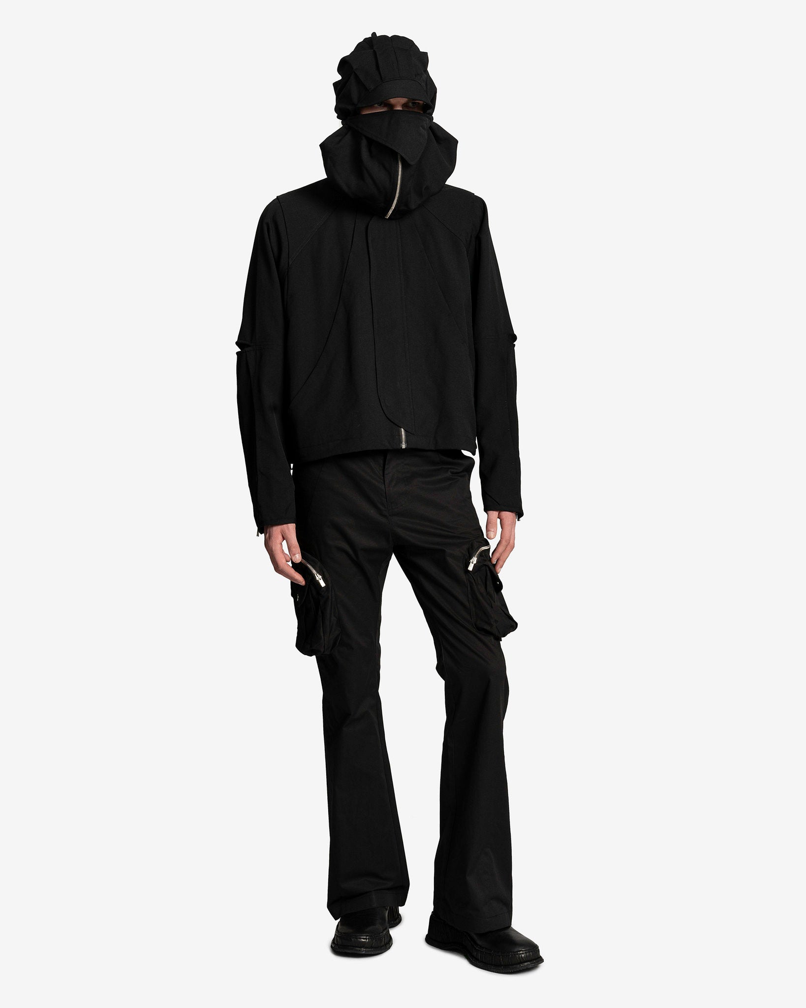 FFFPOSTALSERVICE Men's Jackets Hooded Parachute Bomber with Detachable Hood in Black
