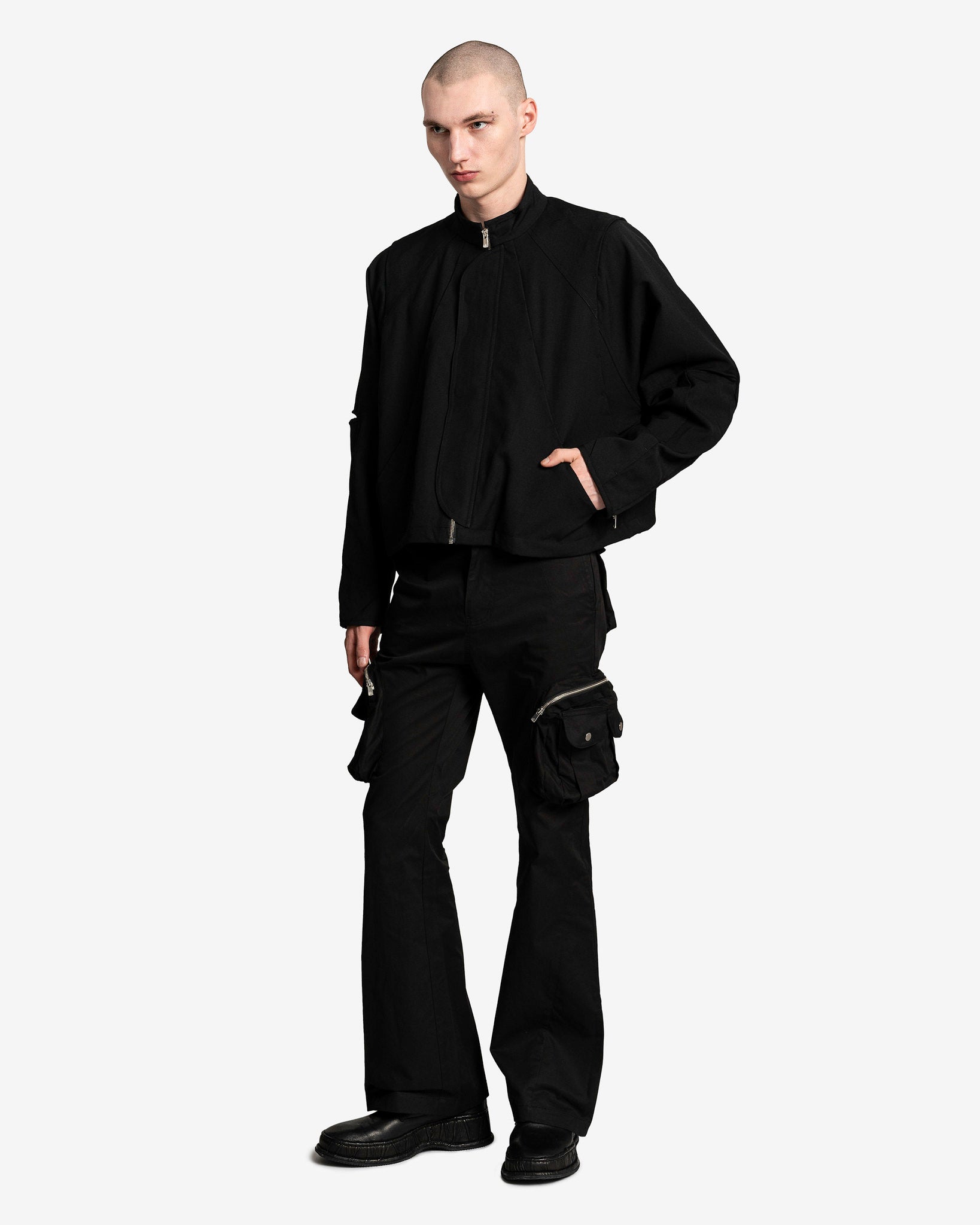 FFFPOSTALSERVICE Men's Jackets Hooded Parachute Bomber with Detachable Hood in Black