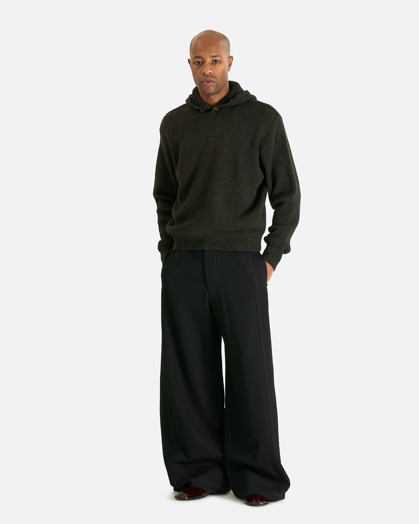 LEMAIRE Men's Sweater Hooded Sweater in Dark Espresso