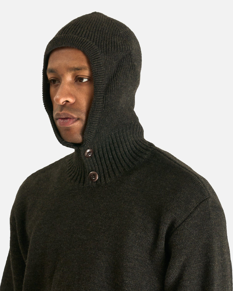 LEMAIRE Men's Sweater Hooded Sweater in Dark Espresso