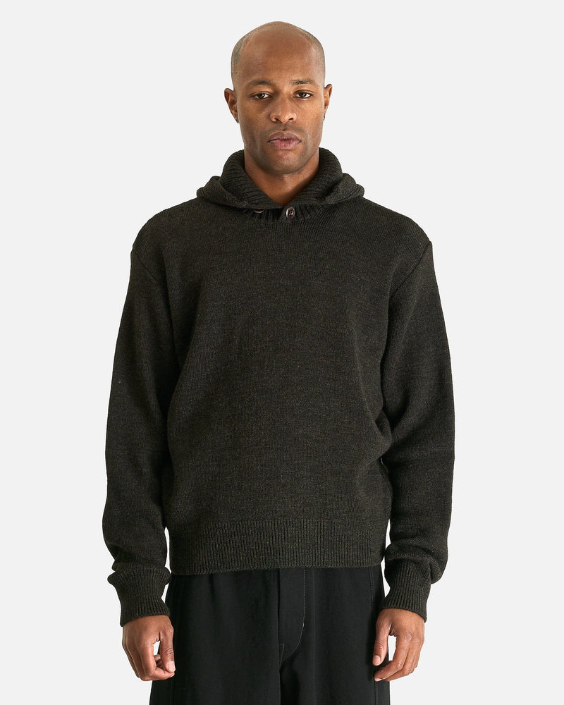 LEMAIRE Men's Sweater Hooded Sweater in Dark Espresso