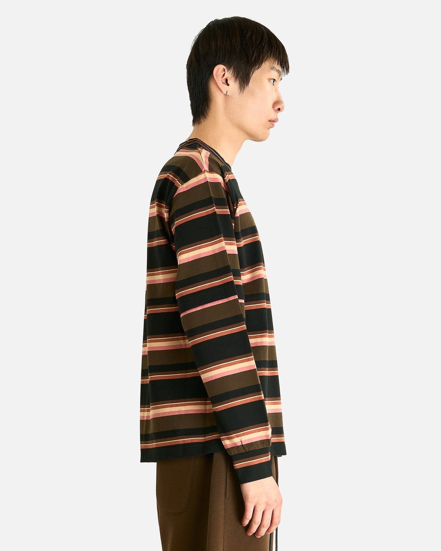 Sacai Men's Shirts Horizontal Stripe Longsleeve Shirt in Khaki/Pink