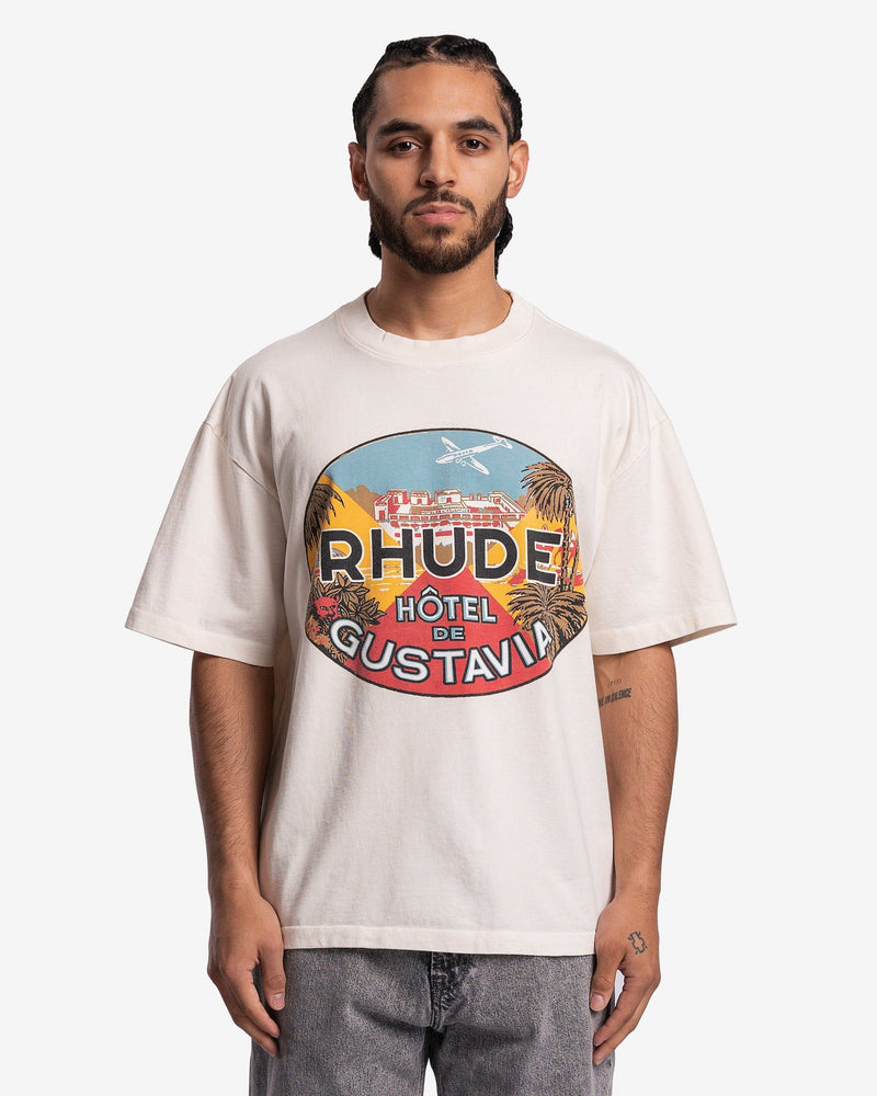 Rhude Men's T-Shirts Hotel De Gustavia T-Shirt in Vintage White
