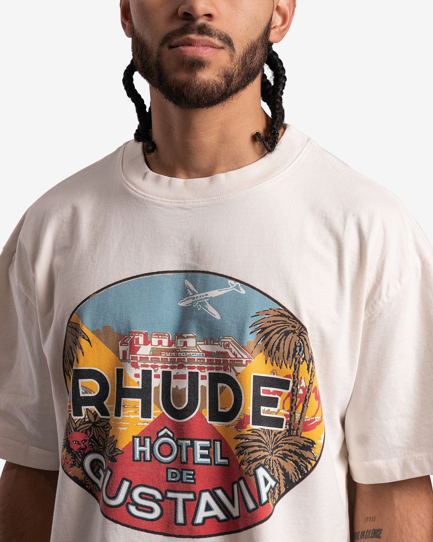 Rhude Men's T-Shirts Hotel De Gustavia T-Shirt in Vintage White
