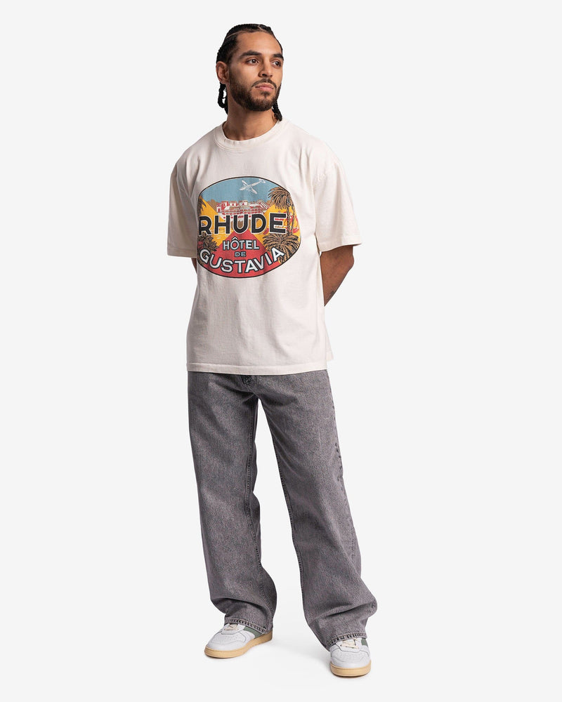 Rhude Men's T-Shirts Hotel De Gustavia T-Shirt in Vintage White