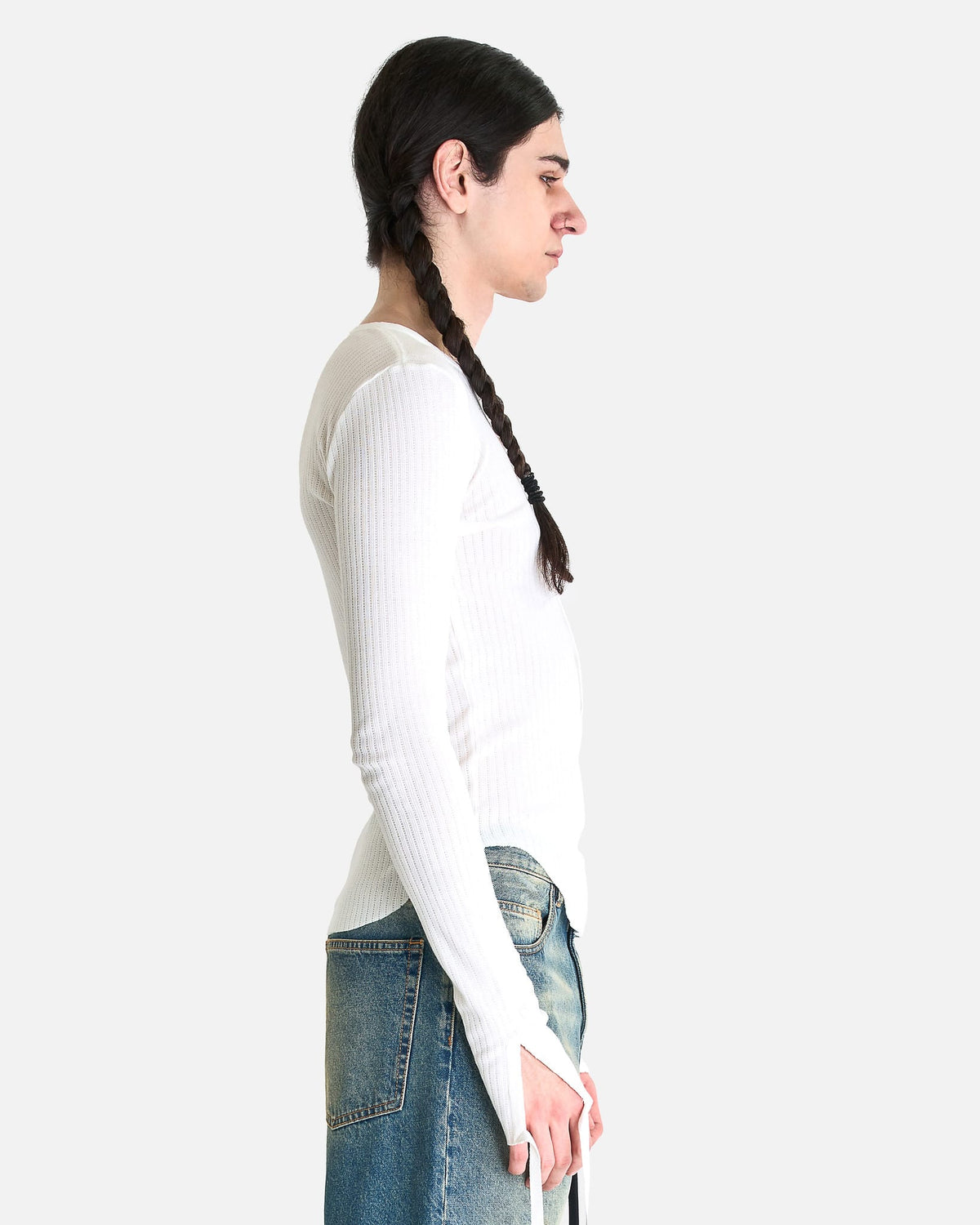 Ann Demeulemeester Men's Shirts Ilyas Serafino Rib Jersey in Ivory