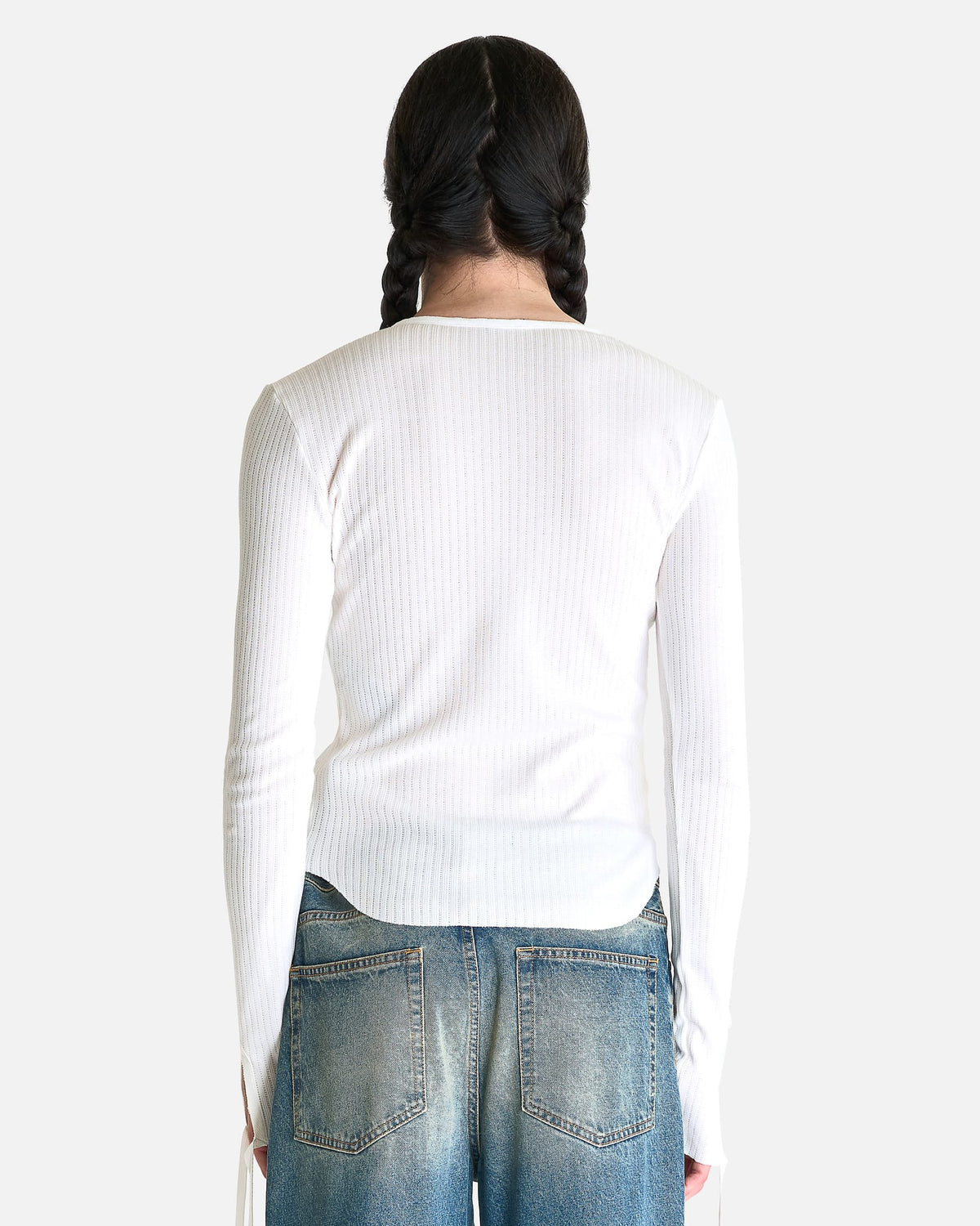 Ann Demeulemeester Men's Shirts Ilyas Serafino Rib Jersey in Ivory