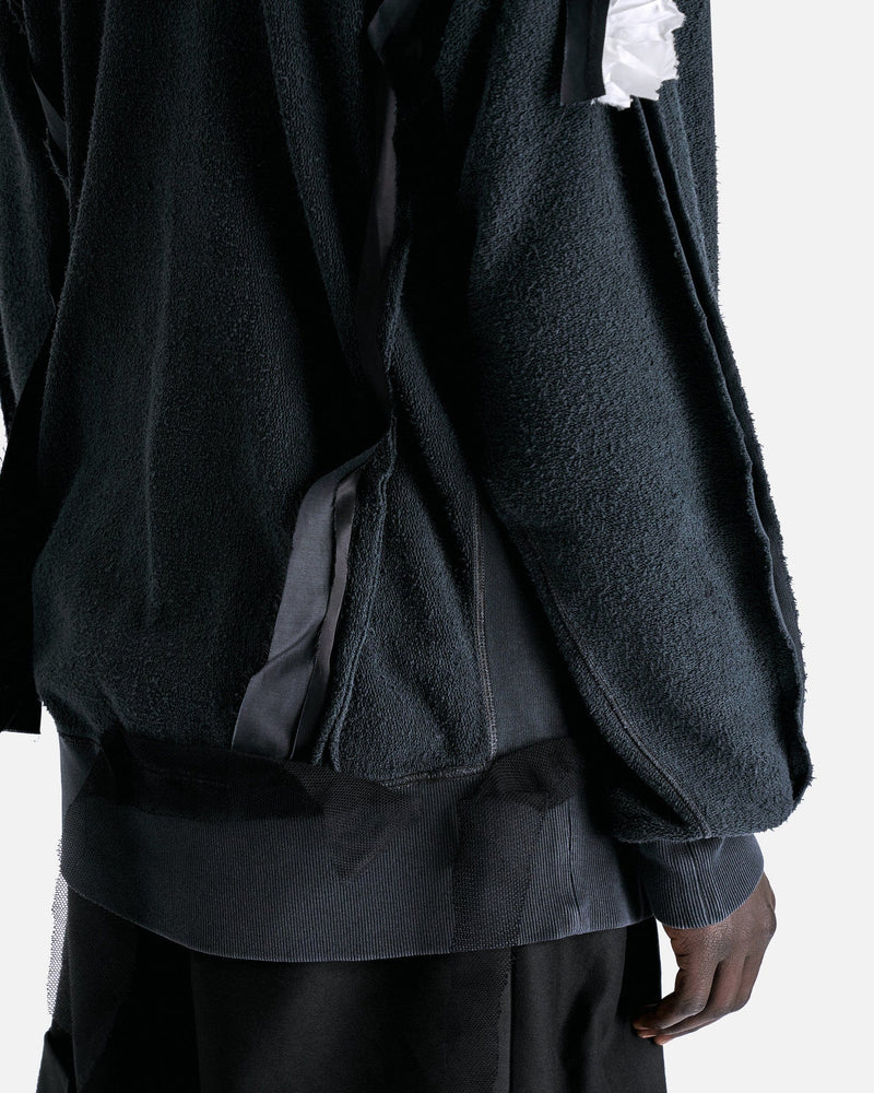Maison Margiela Men's Sweatshirts Inside-Out Spliced Cotton Fleece Sweatshirt in Charcoal