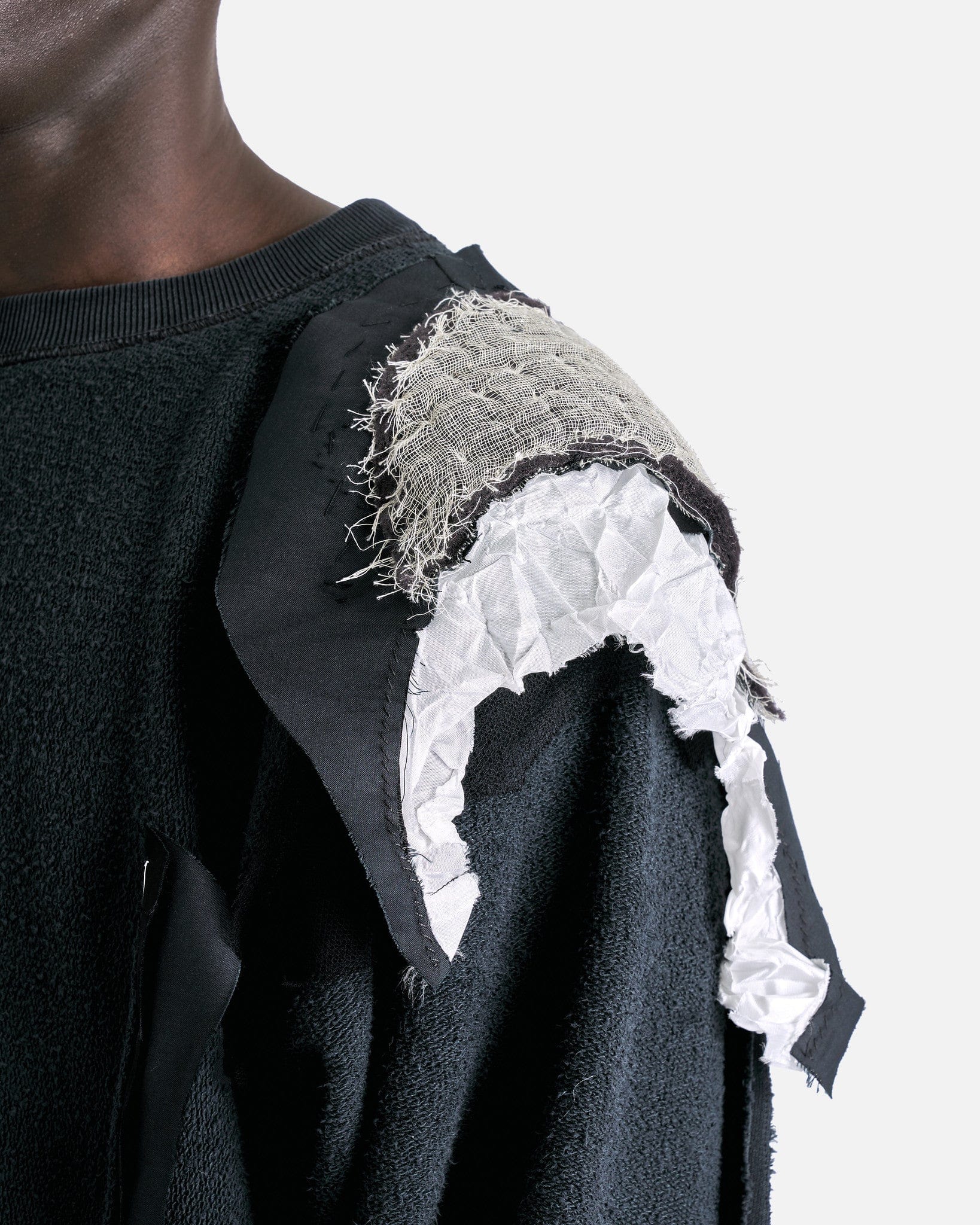 Maison Margiela Men's Sweatshirts Inside-Out Spliced Cotton Fleece Sweatshirt in Charcoal