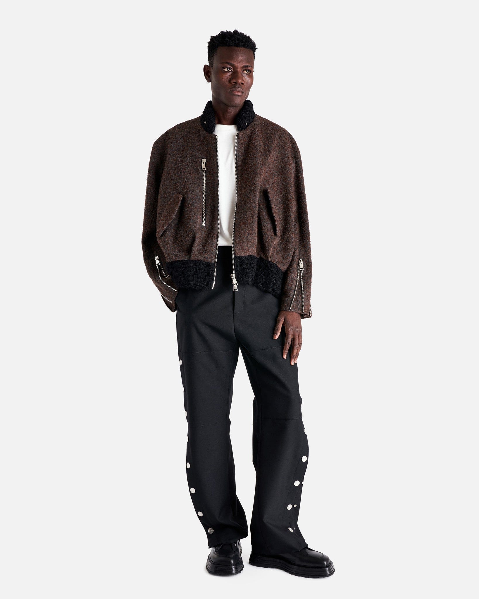 NAMACHEKO Men's Jackets Ipstone Bomber Jacket in Slate Blue/Speckled Burgundy