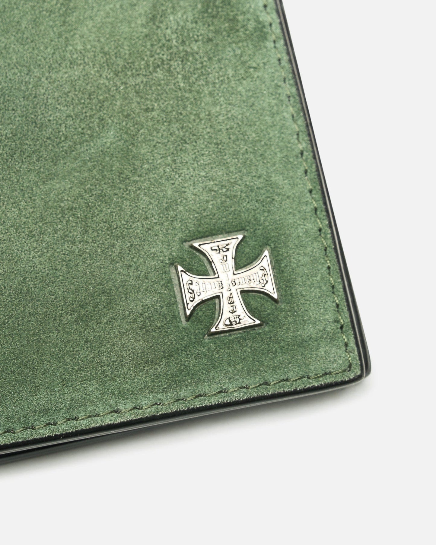 Enfants Riches Deprimes Leather Goods OS Iron Cross Wallet in Green Suede