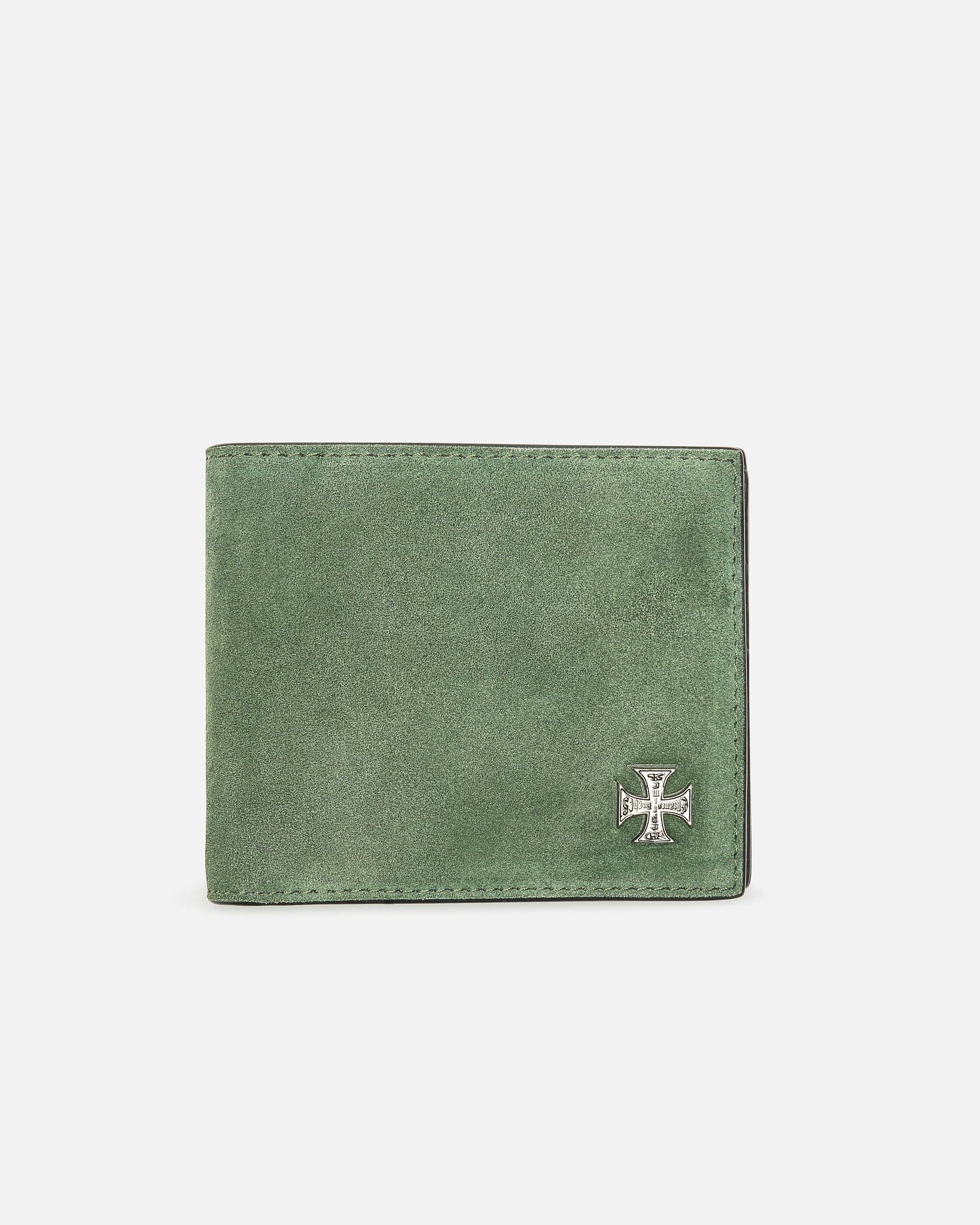 Enfants Riches Deprimes Leather Goods OS Iron Cross Wallet in Green Suede