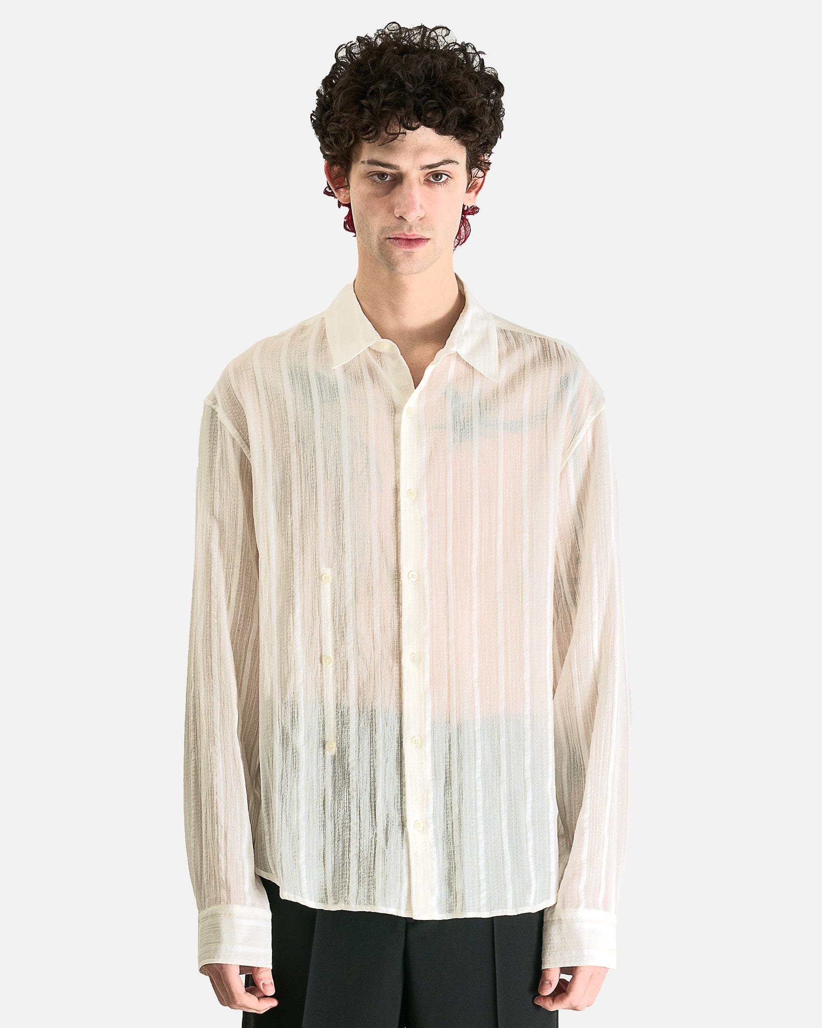 Ann Demeulemeester Men's Shirts Isak Twisted Closure Shirt in Natural White