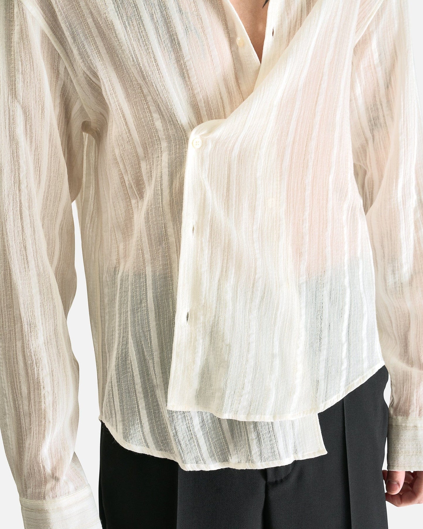 Ann Demeulemeester Men's Shirts Isak Twisted Closure Shirt in Natural White