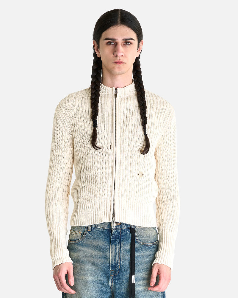 Ann Demeulemeester Men's Knitwear S Ismeal Zipped Bomber in Natural White